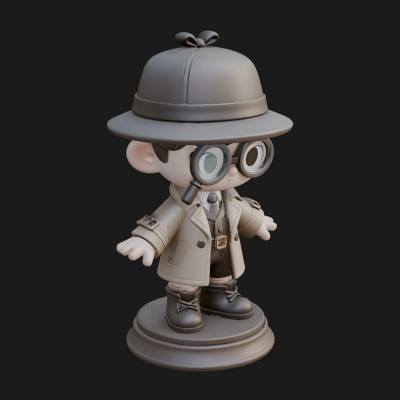 Chibi Detective Boy Statue Design 2 3D Print Model