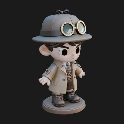 Chibi Detective Boy Statue Design 4 3D Print Model