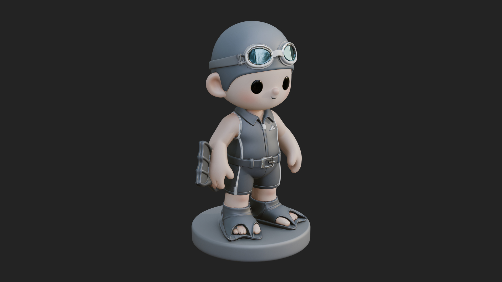 Chibi Diver Boy with Fins Statue Design 1 3D Print Model 3D Model