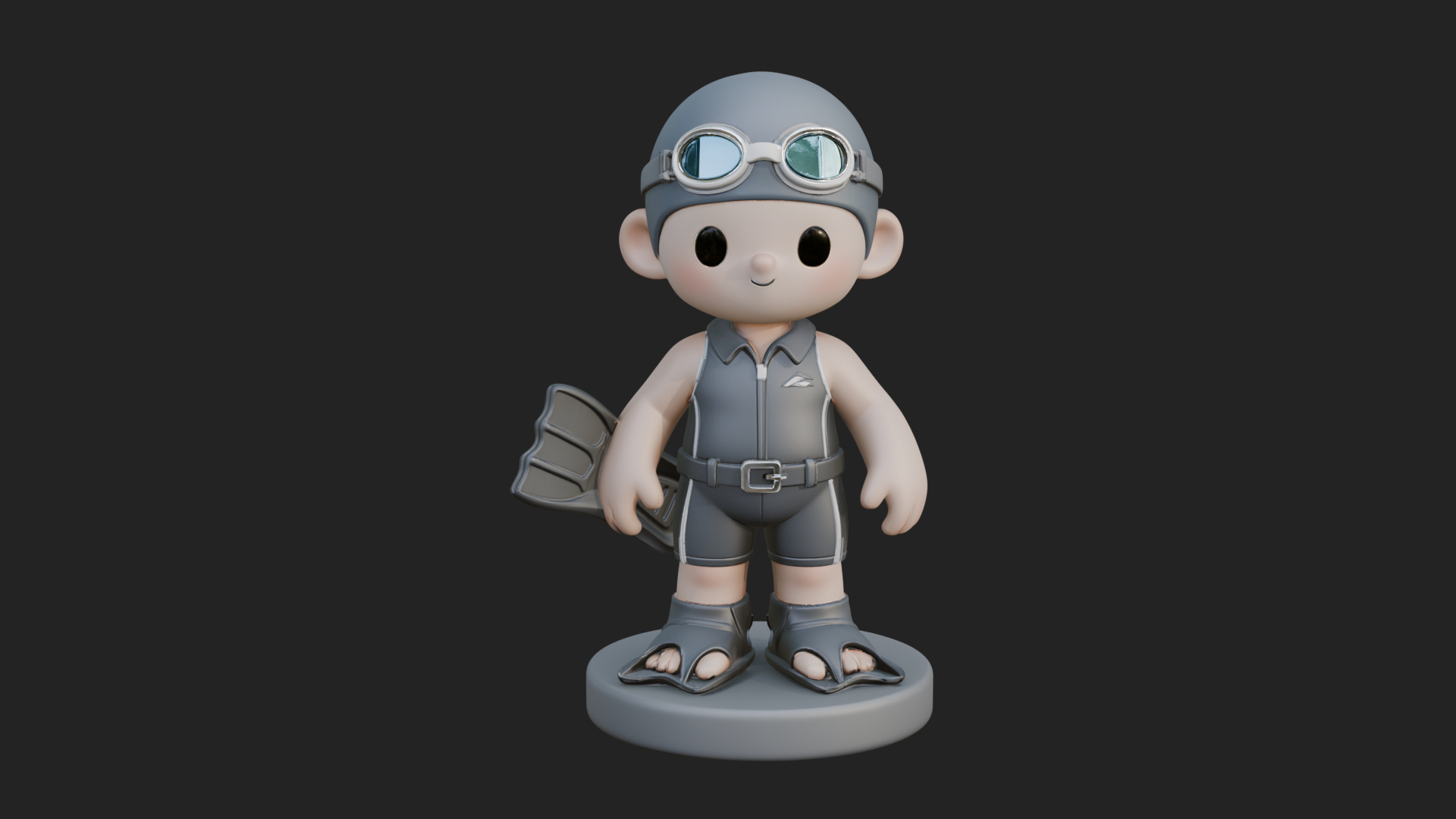 Chibi Diver Boy with Fins Statue Design 1 3D Print Model 3D Model