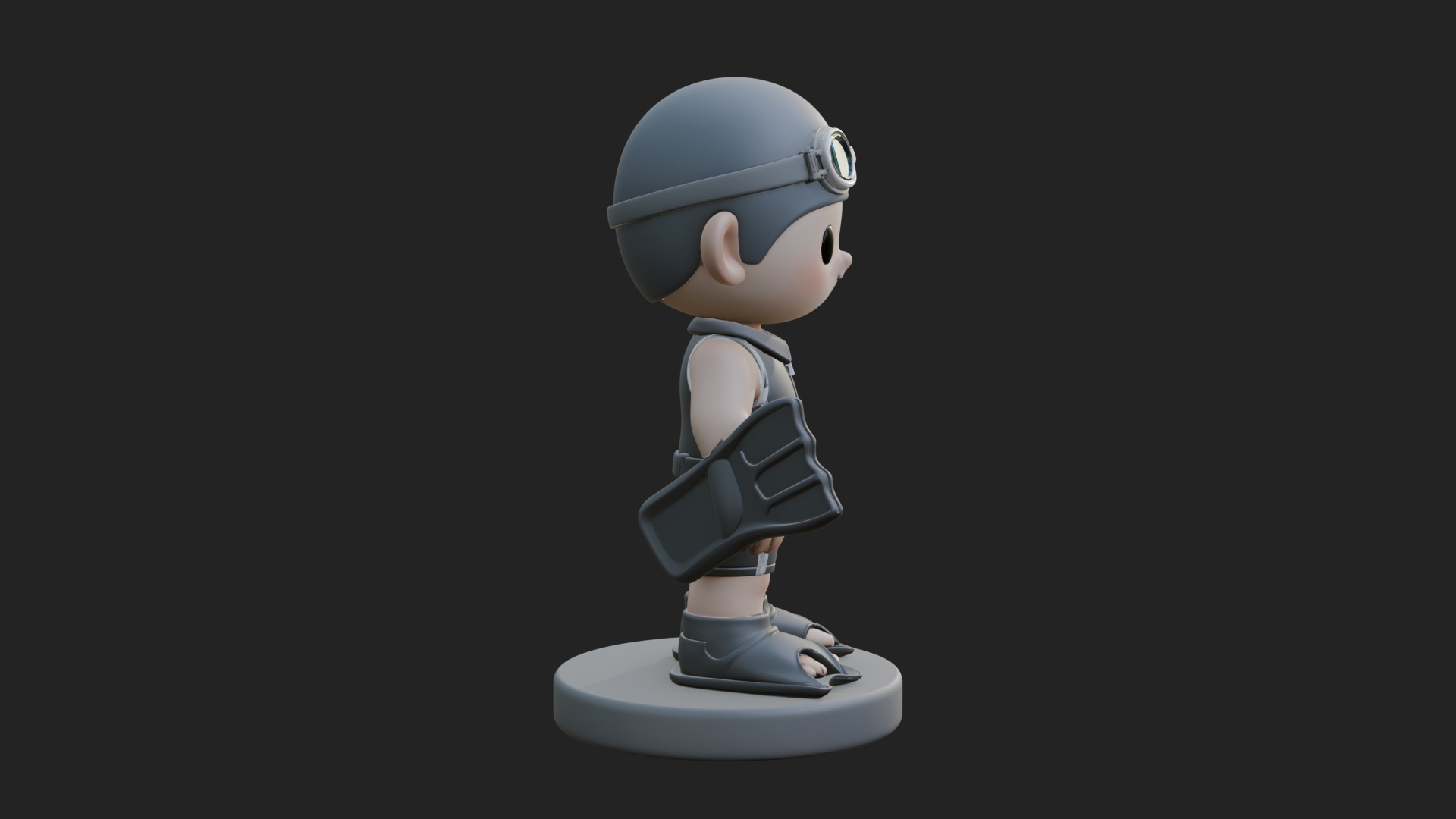 Chibi Diver Boy with Fins Statue Design 1 3D Print Model 3D Model