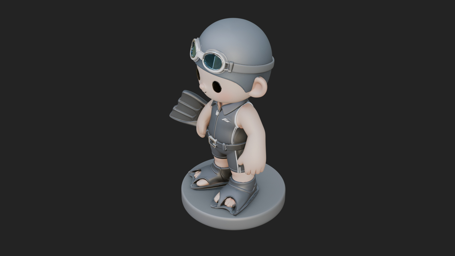 Chibi Diver Boy with Fins Statue Design 1 3D Print Model 3D Model