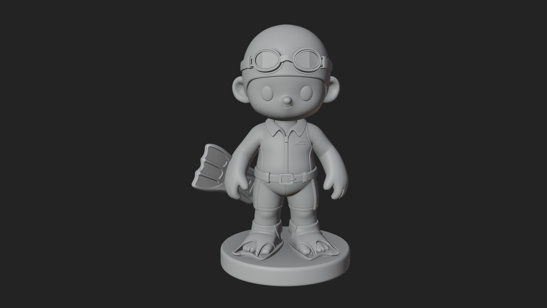 Chibi Diver Boy with Fins Statue Design 1 3D Print Model 3D Model