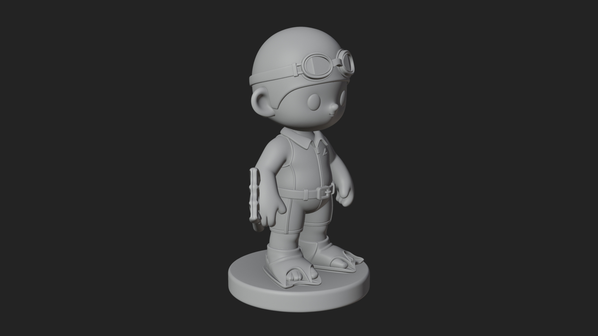 Chibi Diver Boy with Fins Statue Design 1 3D Print Model 3D Model