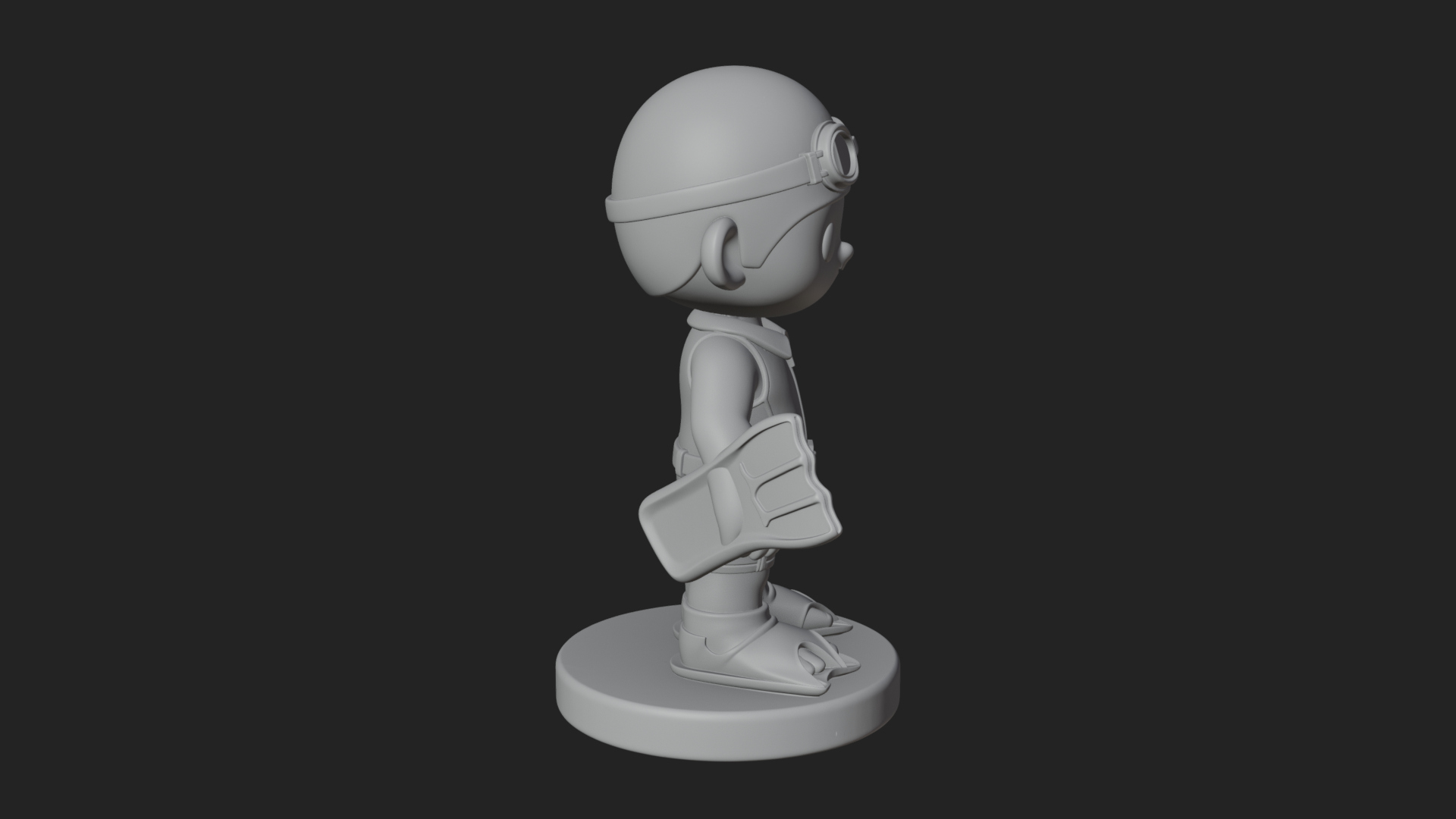 Chibi Diver Boy with Fins Statue Design 1 3D Print Model 3D Model
