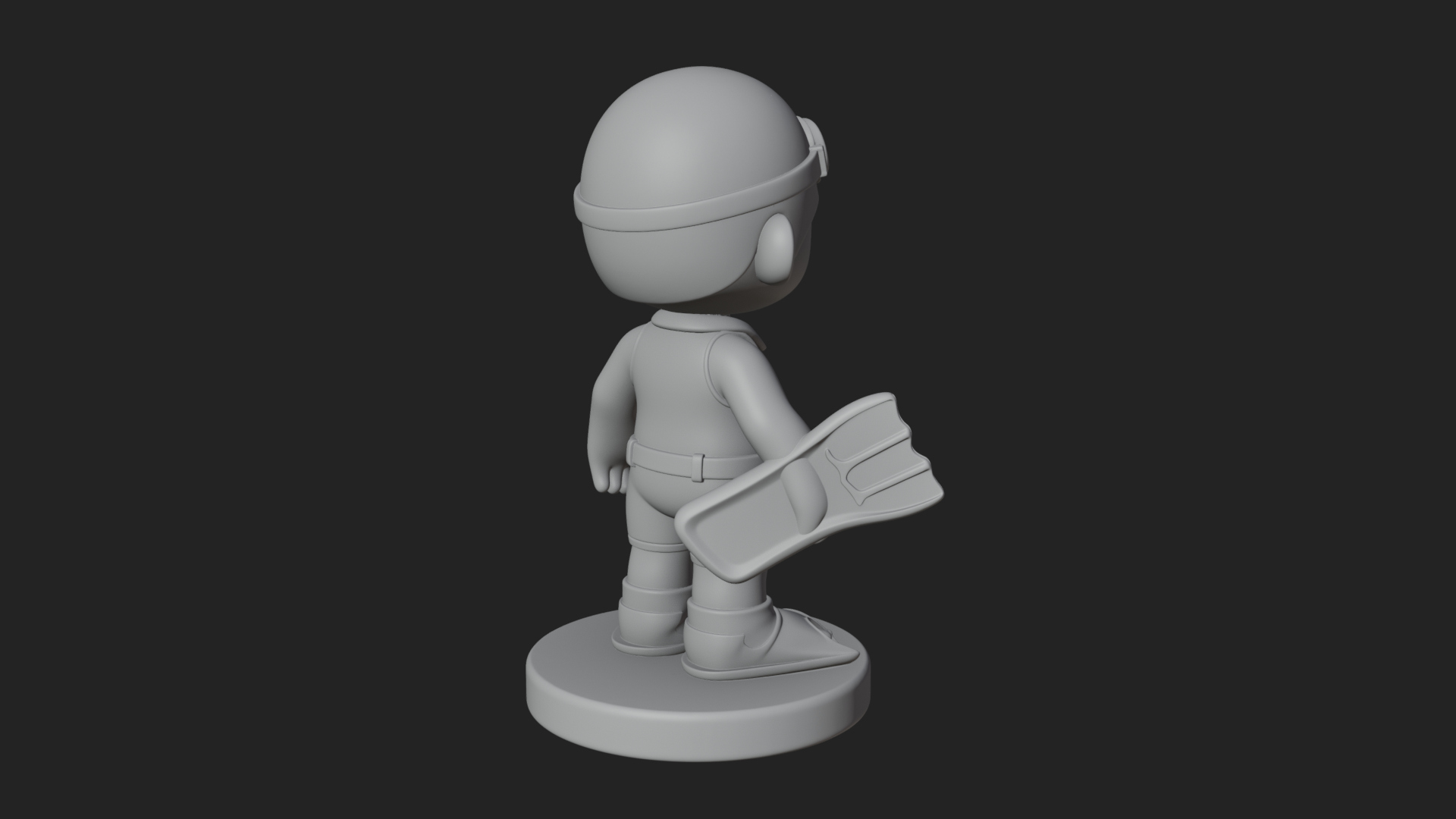 Chibi Diver Boy with Fins Statue Design 1 3D Print Model 3D Model