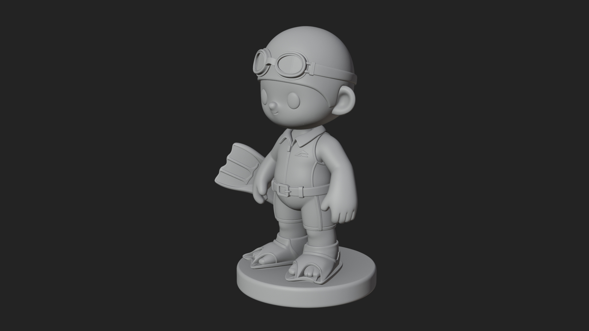 Chibi Diver Boy with Fins Statue Design 1 3D Print Model 3D Model