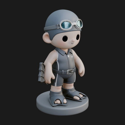 Chibi Diver Boy with Fins Statue Design 1 3D Print Model