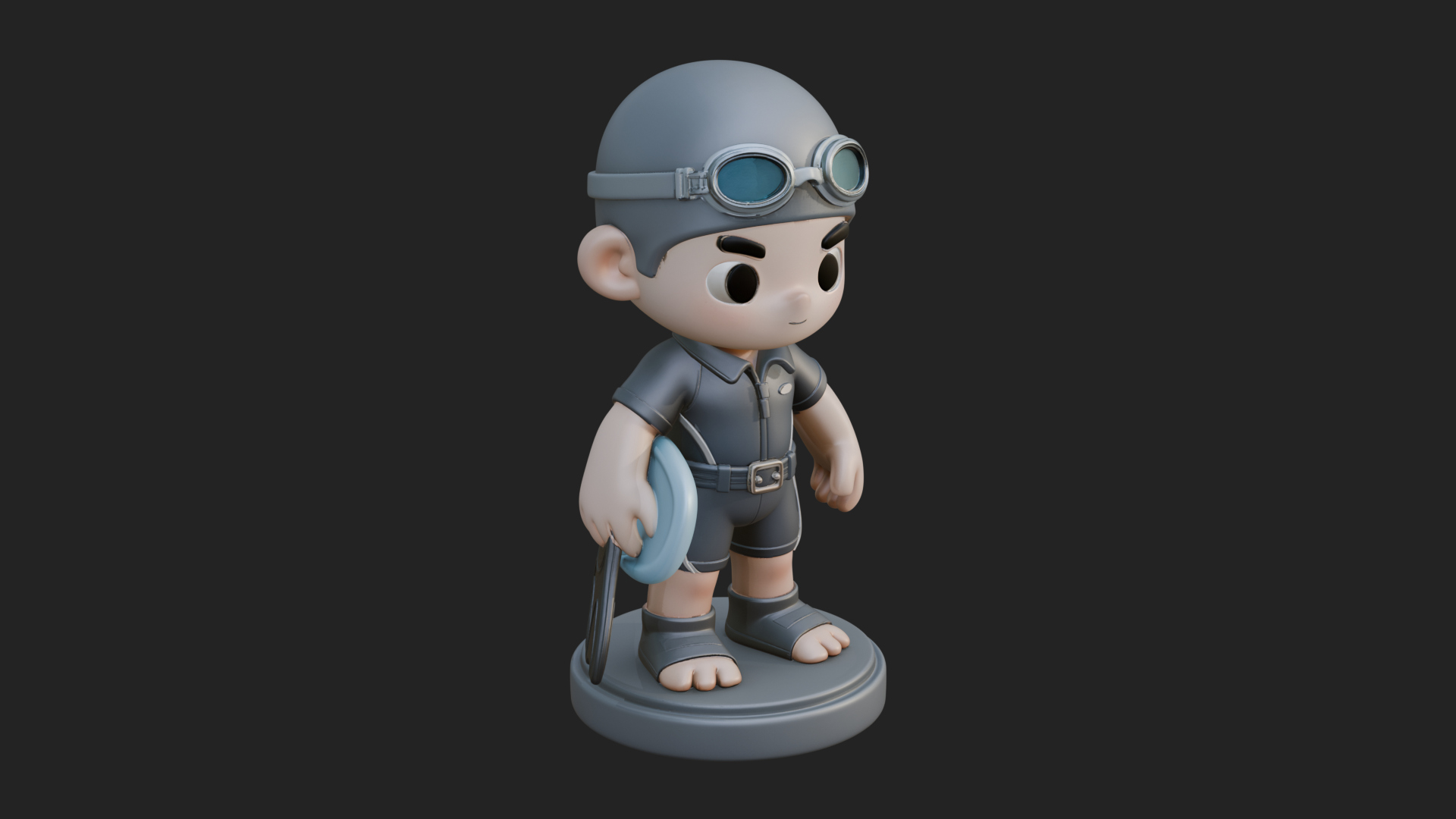 Chibi Diver Boy with Fins Statue Design 2 3D Print Model 3D Model