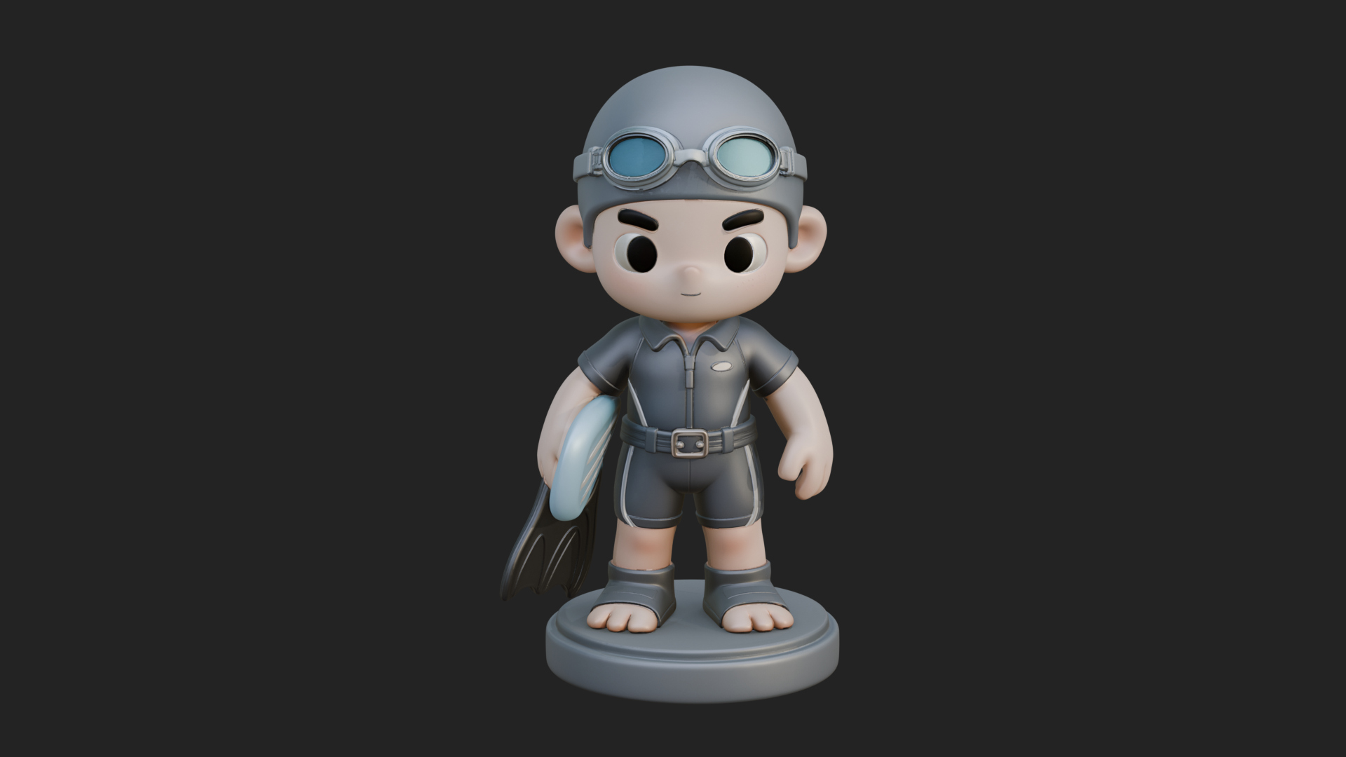 Chibi Diver Boy with Fins Statue Design 2 3D Print Model 3D Model