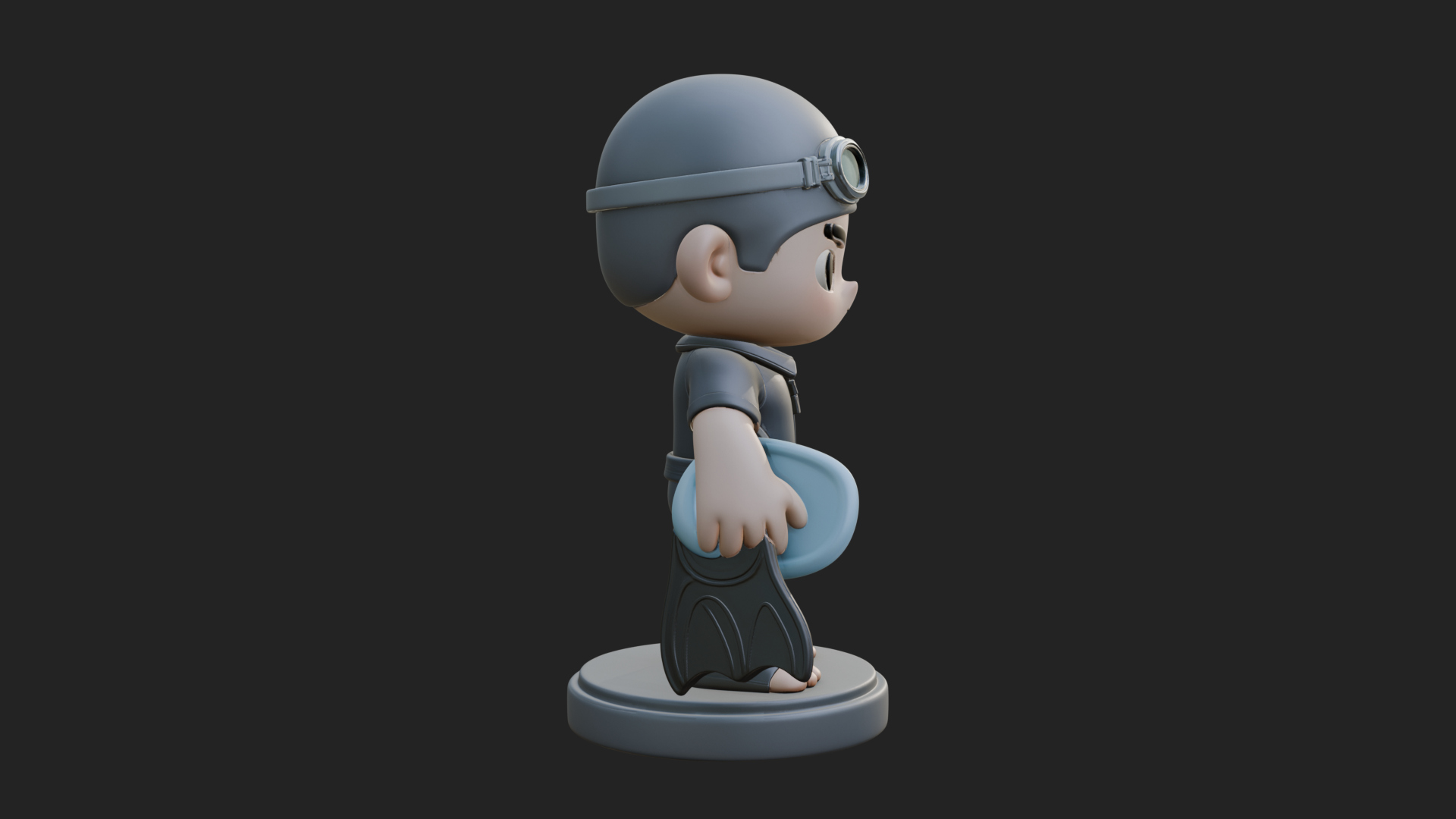 Chibi Diver Boy with Fins Statue Design 2 3D Print Model 3D Model