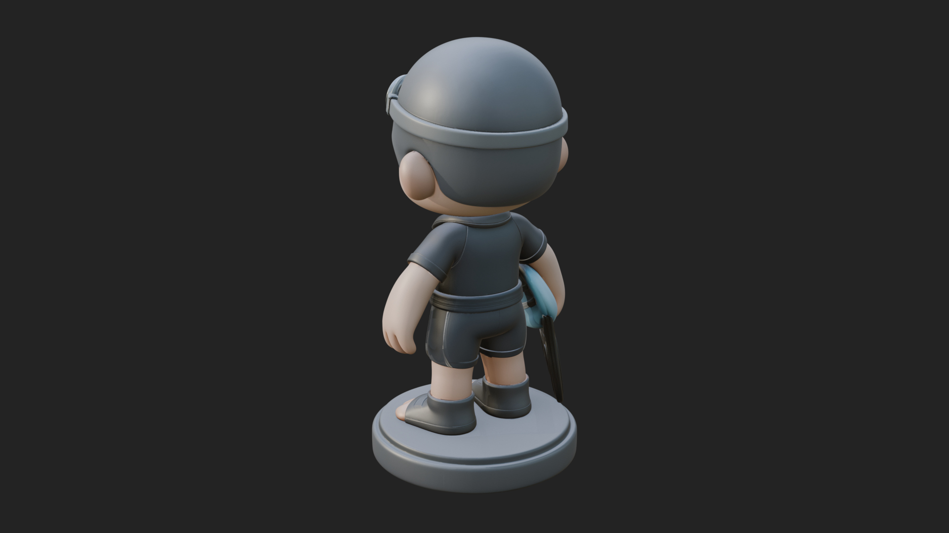 Chibi Diver Boy with Fins Statue Design 2 3D Print Model 3D Model