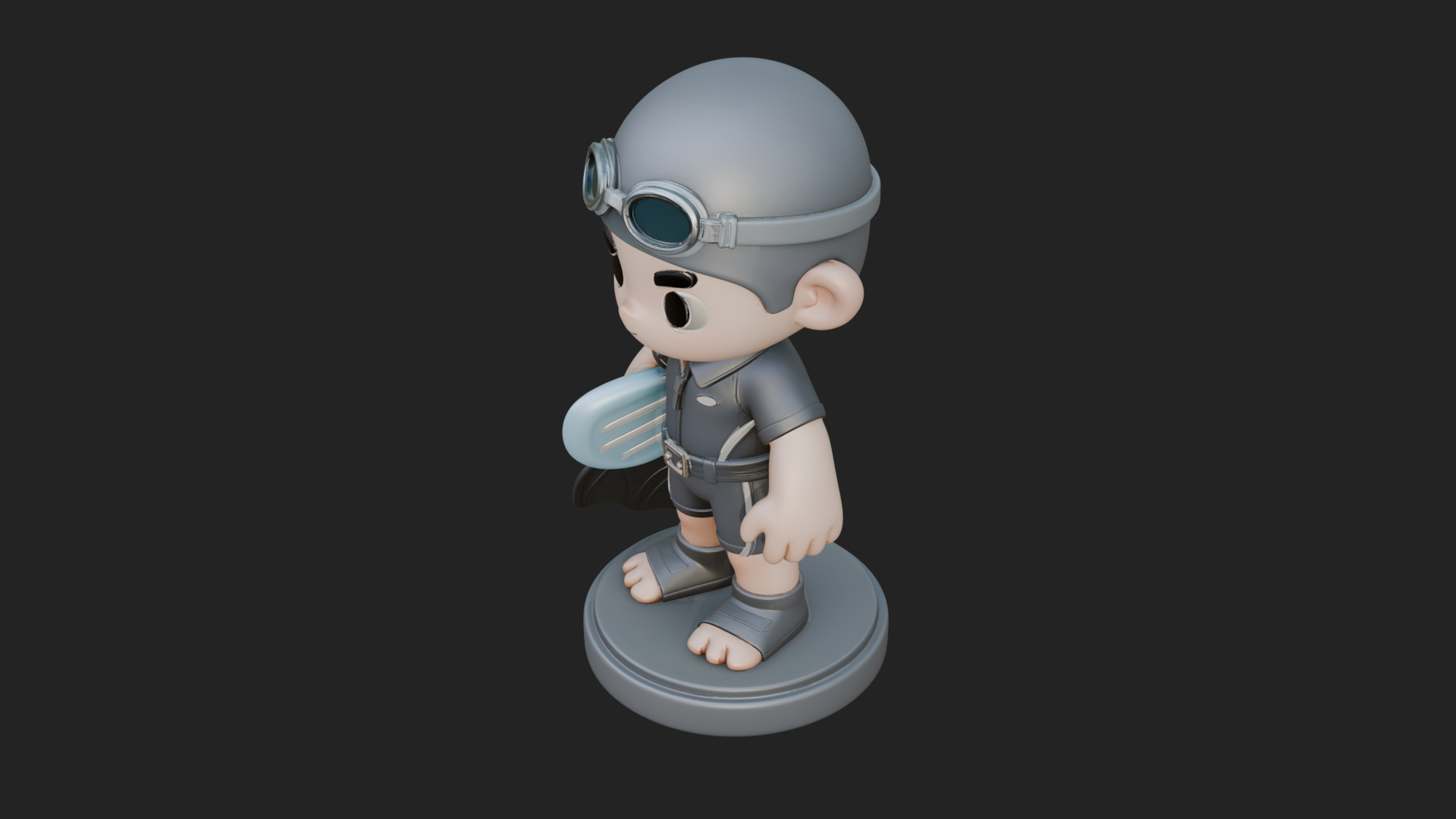 Chibi Diver Boy with Fins Statue Design 2 3D Print Model 3D Model