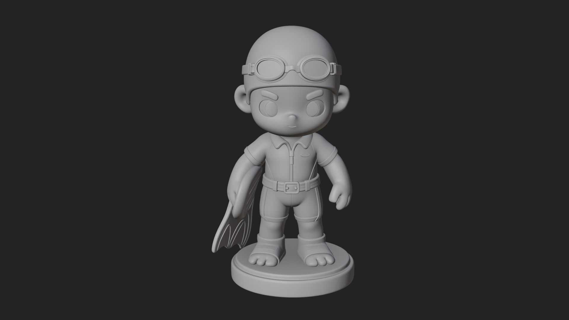 Chibi Diver Boy with Fins Statue Design 2 3D Print Model 3D Model