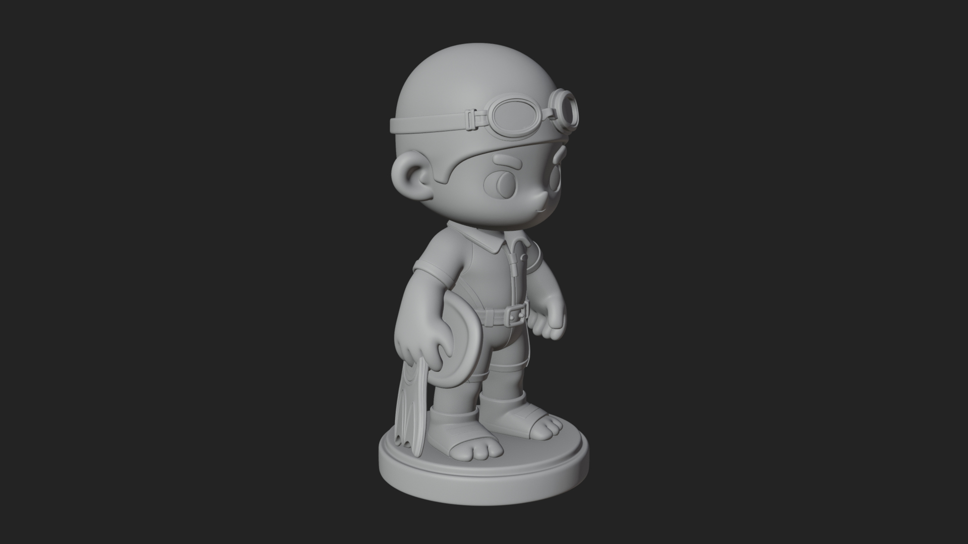 Chibi Diver Boy with Fins Statue Design 2 3D Print Model 3D Model