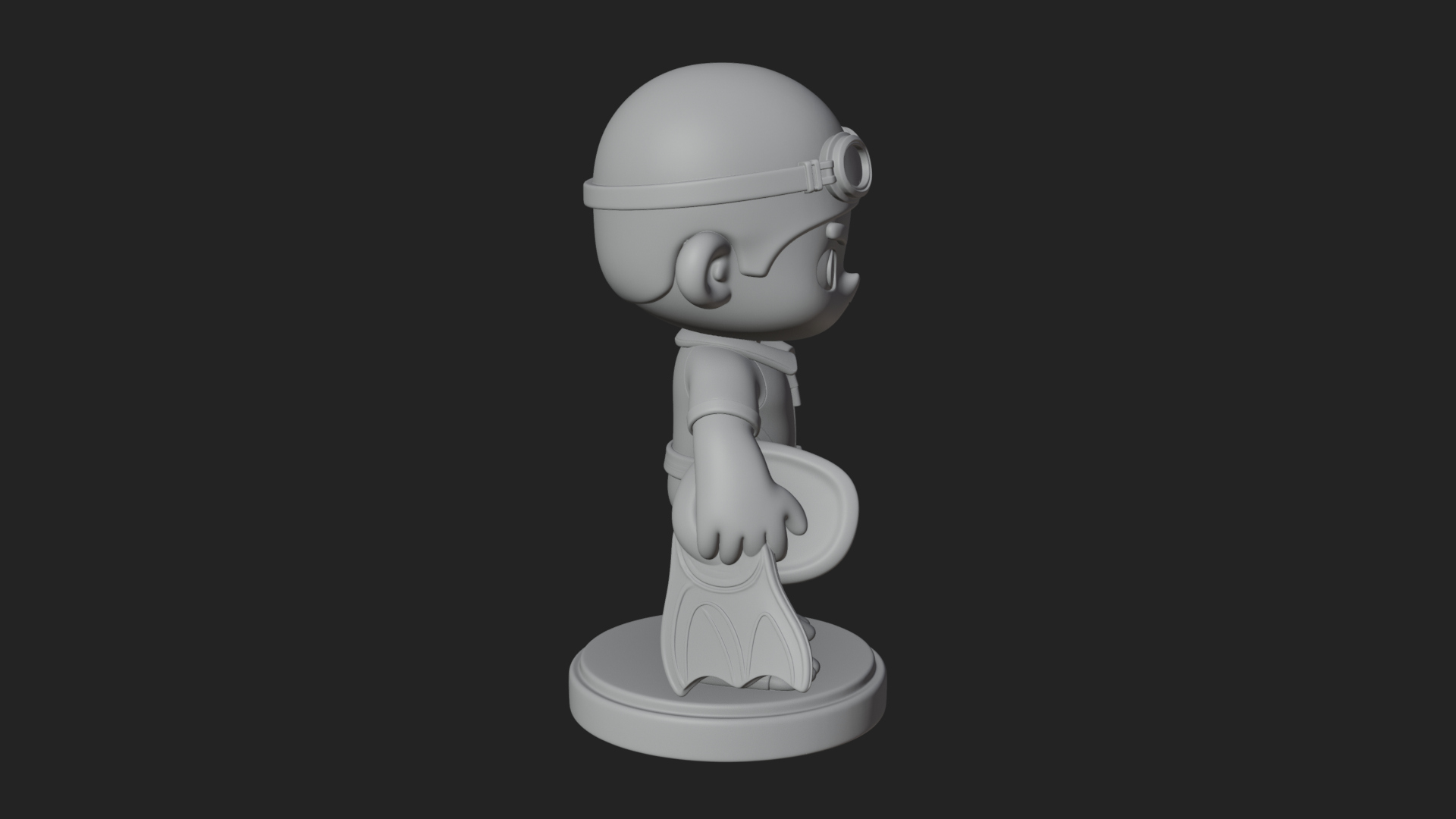 Chibi Diver Boy with Fins Statue Design 2 3D Print Model 3D Model