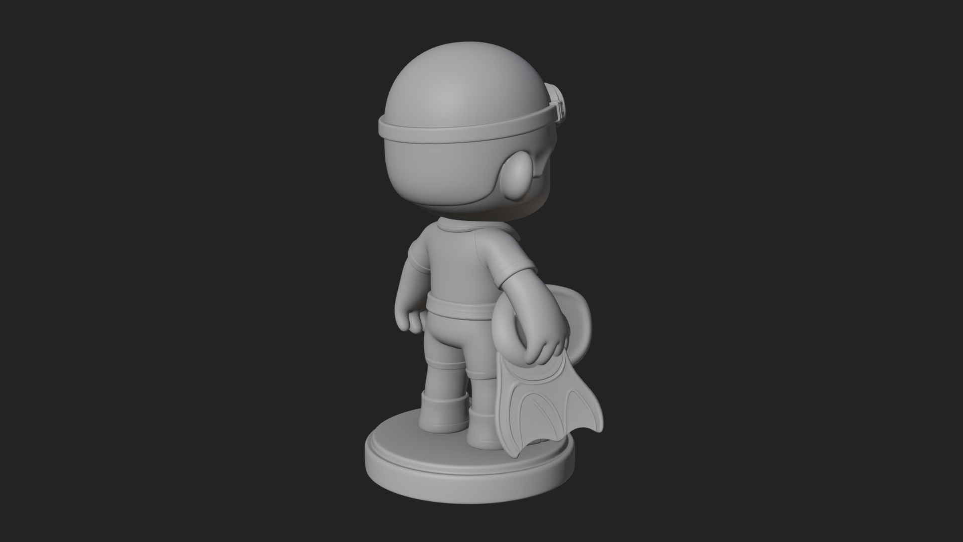 Chibi Diver Boy with Fins Statue Design 2 3D Print Model 3D Model