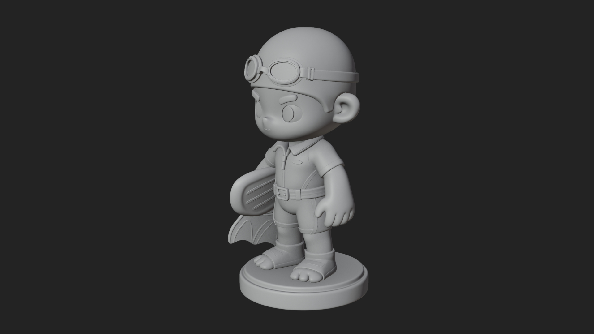Chibi Diver Boy with Fins Statue Design 2 3D Print Model 3D Model