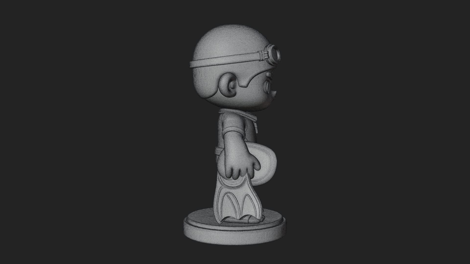Chibi Diver Boy with Fins Statue Design 2 3D Print Model 3D Model