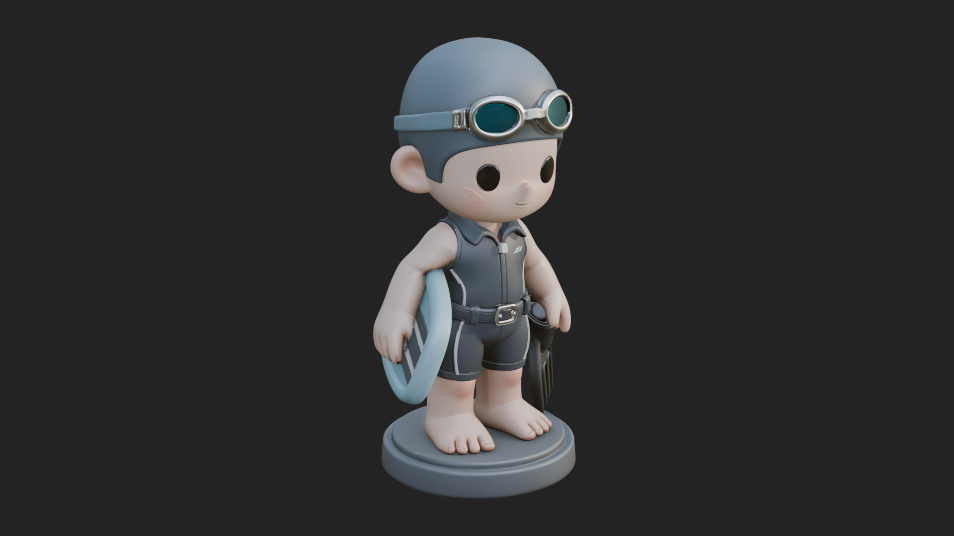 Chibi Diver Boy with Fins Statue Design 3 3D Print Model 3D Model