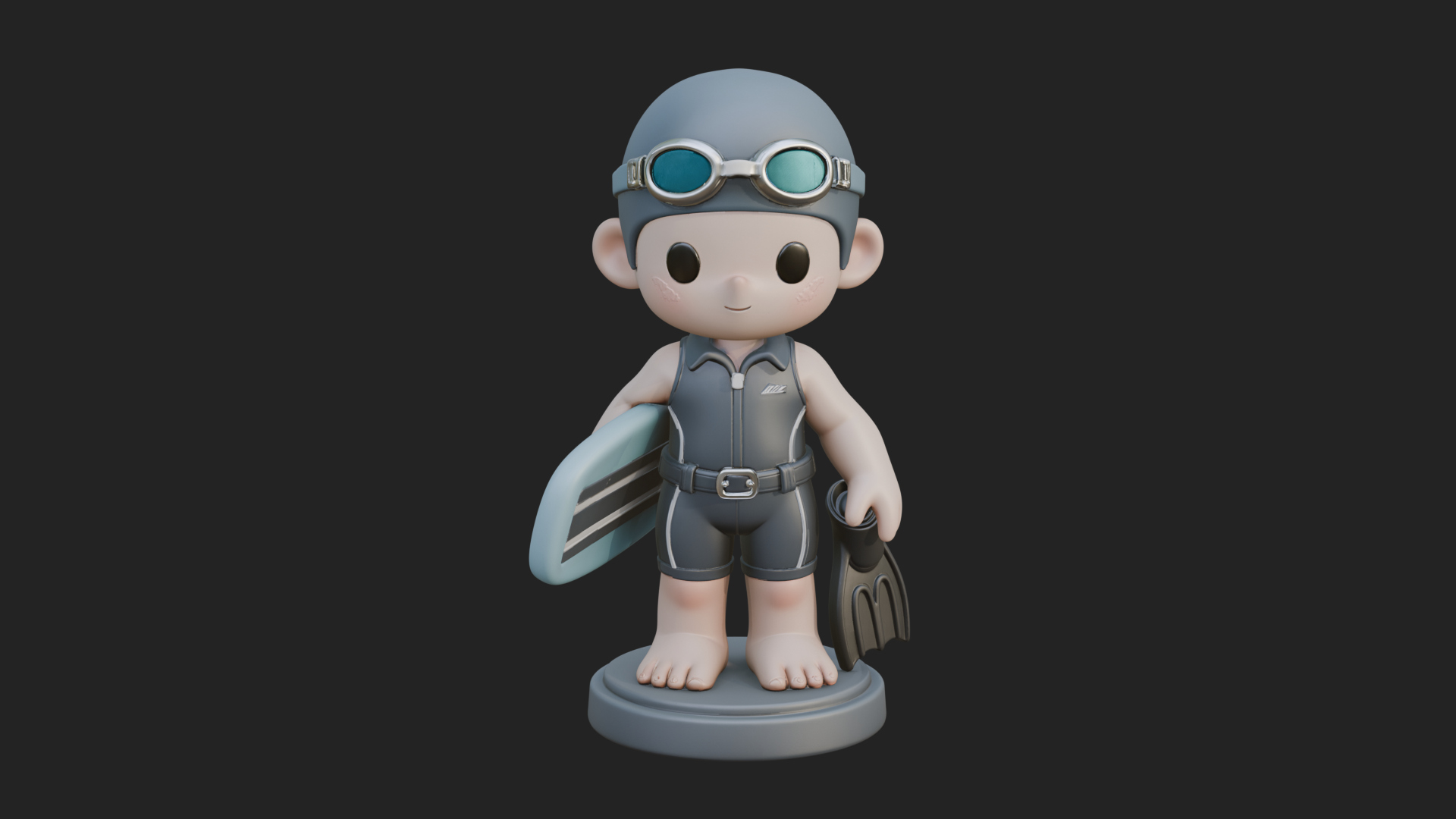Chibi Diver Boy with Fins Statue Design 3 3D Print Model 3D Model