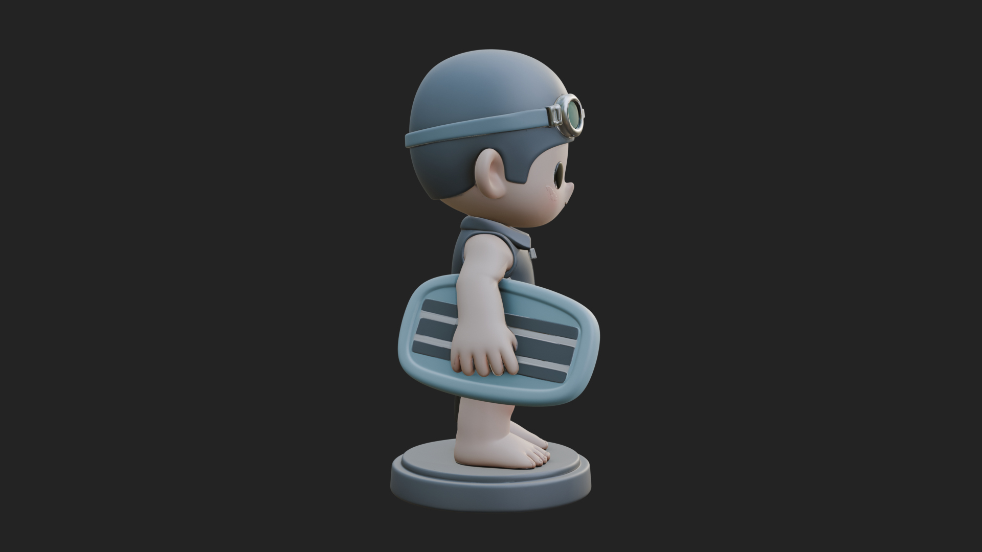 Chibi Diver Boy with Fins Statue Design 3 3D Print Model 3D Model