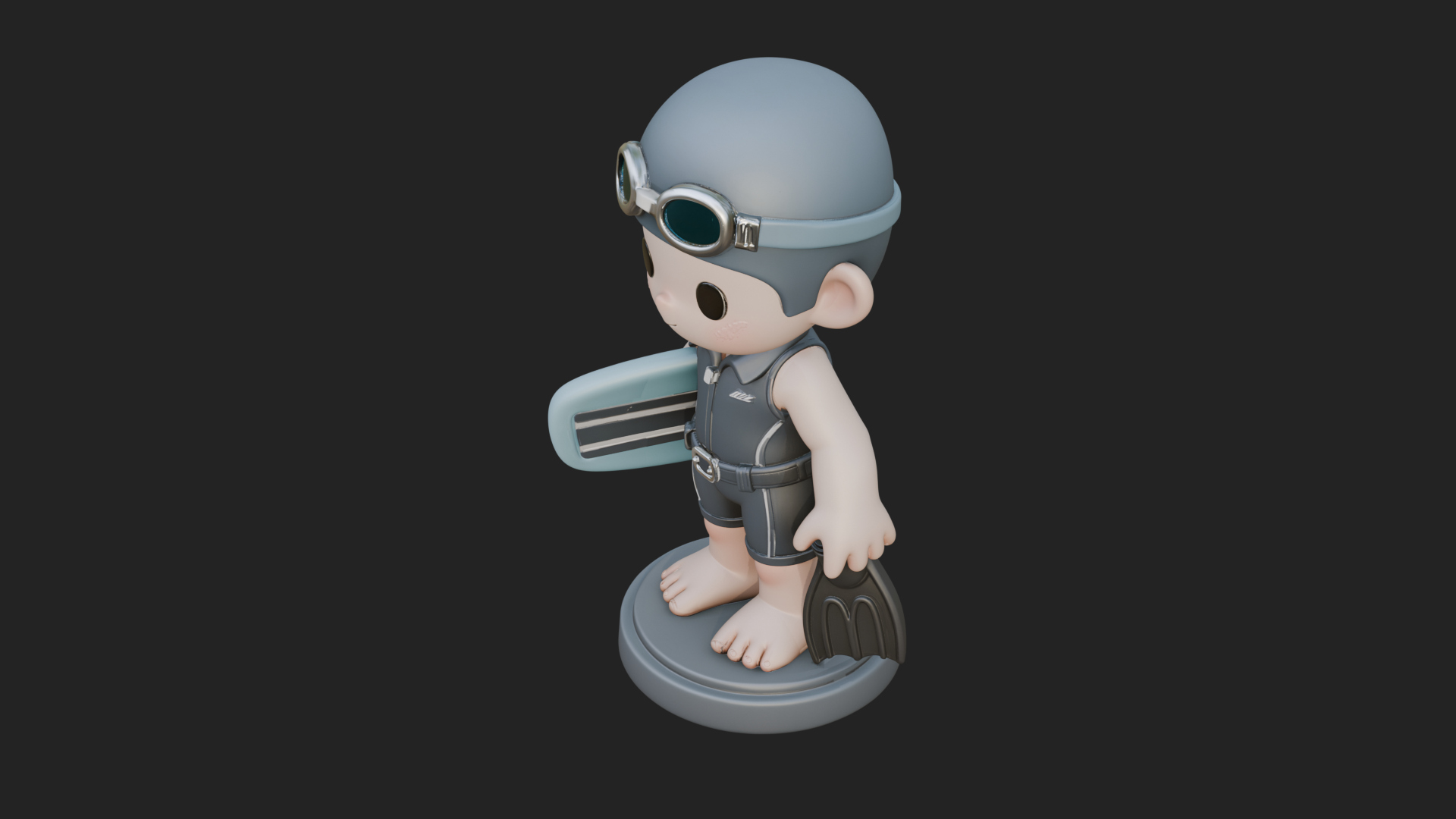Chibi Diver Boy with Fins Statue Design 3 3D Print Model 3D Model