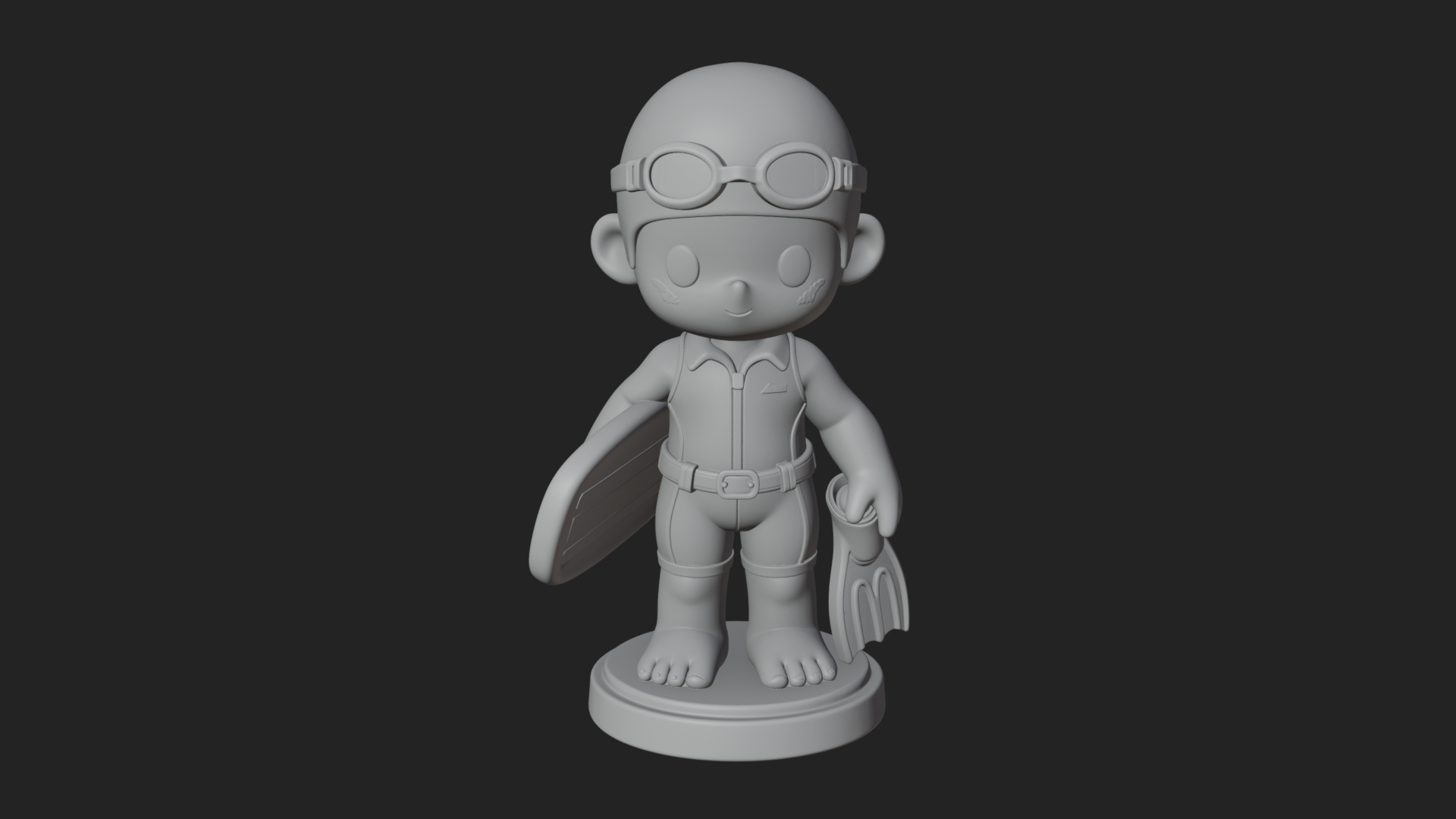 Chibi Diver Boy with Fins Statue Design 3 3D Print Model 3D Model