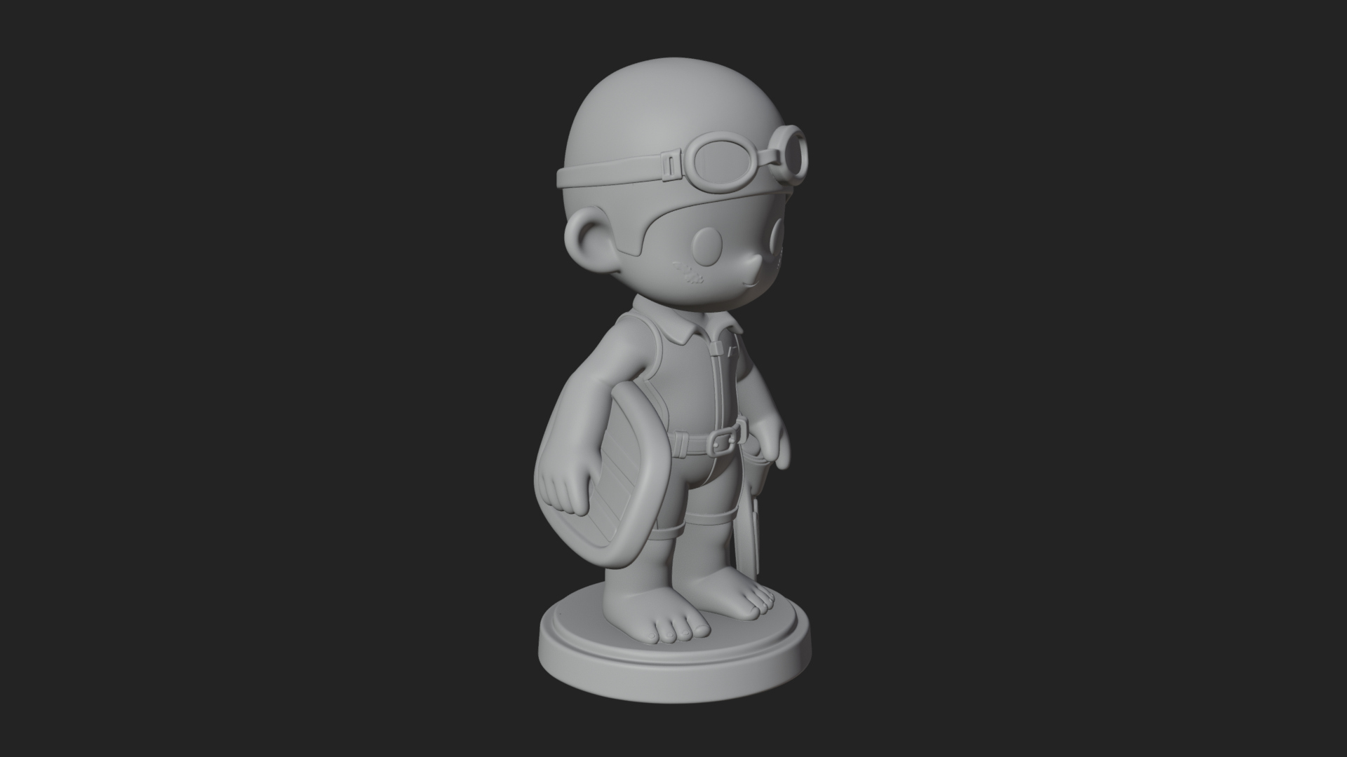 Chibi Diver Boy with Fins Statue Design 3 3D Print Model 3D Model