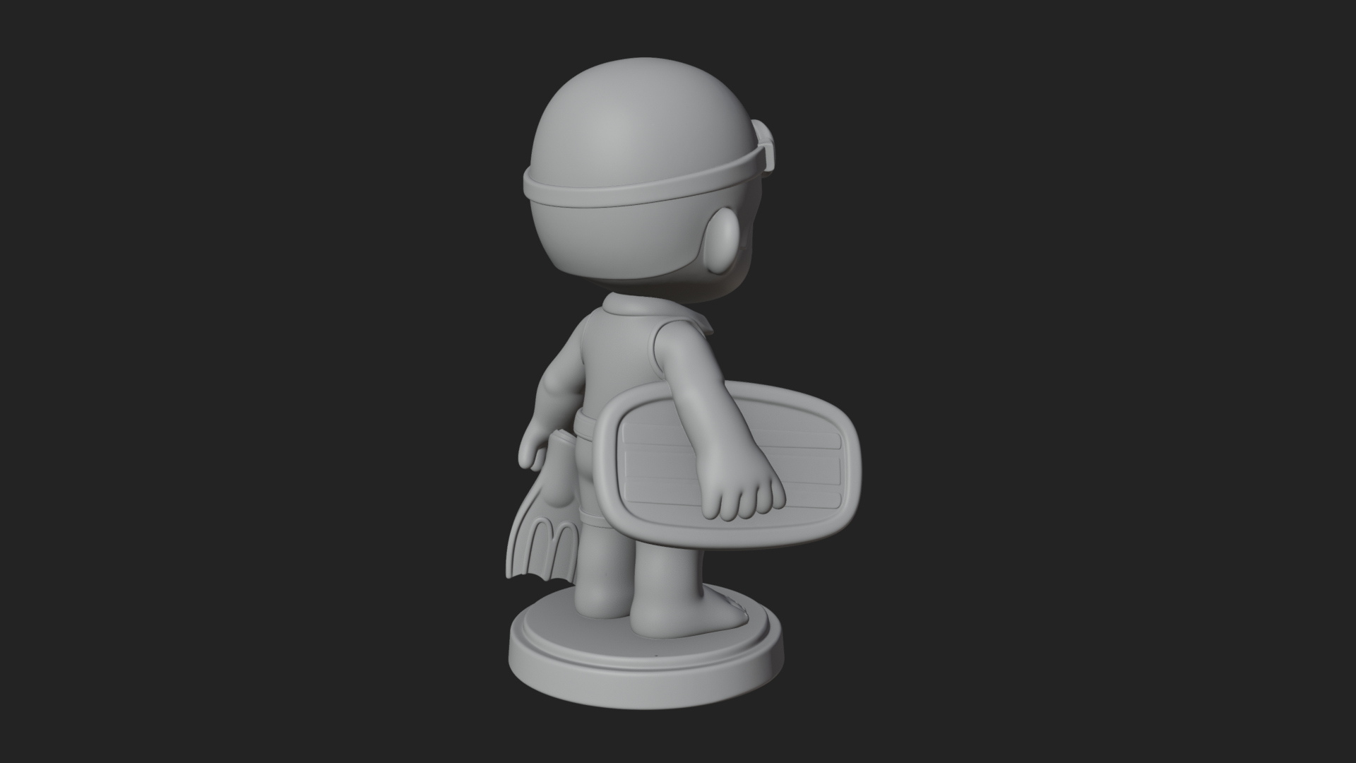 Chibi Diver Boy with Fins Statue Design 3 3D Print Model 3D Model