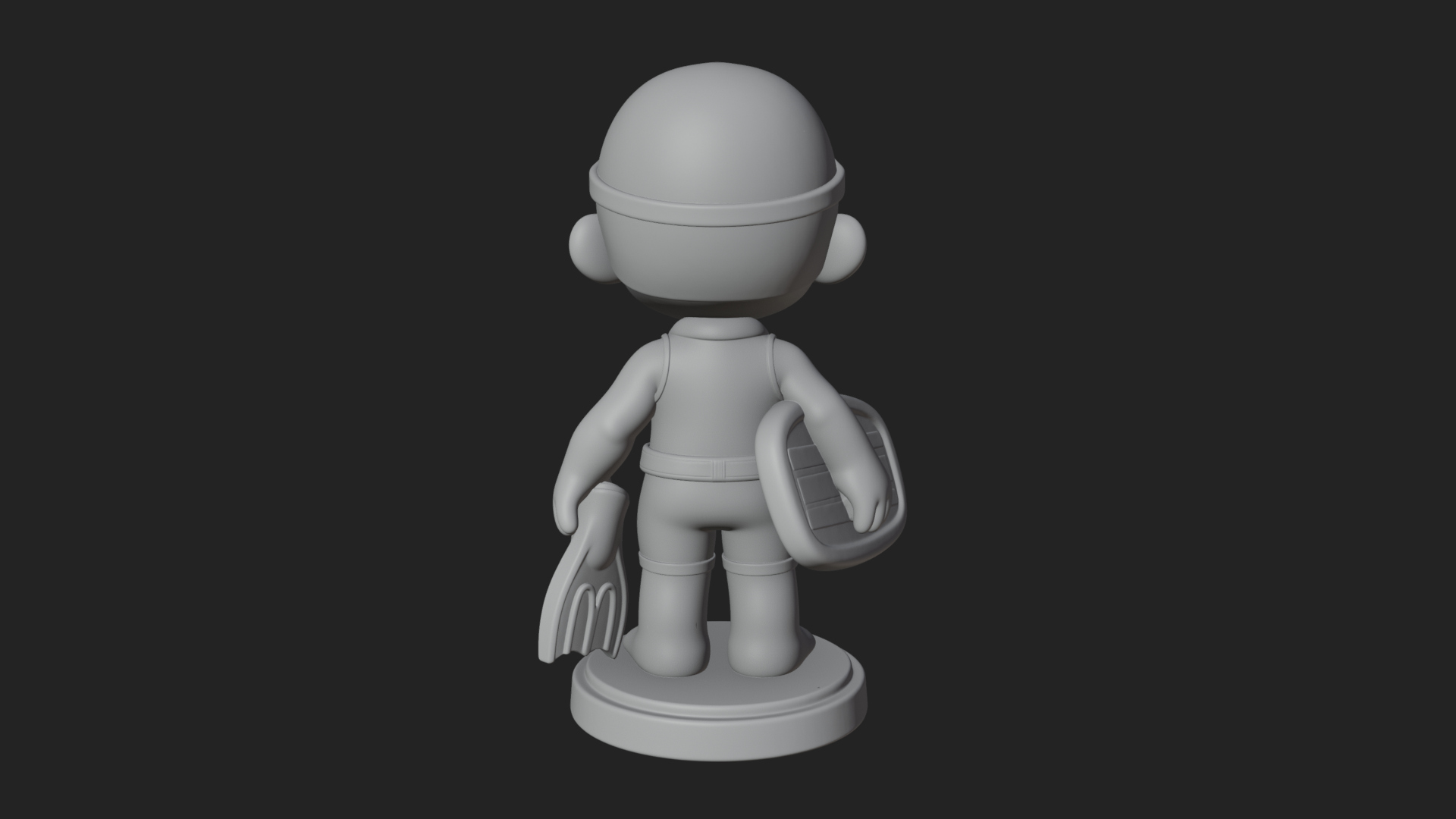 Chibi Diver Boy with Fins Statue Design 3 3D Print Model 3D Model