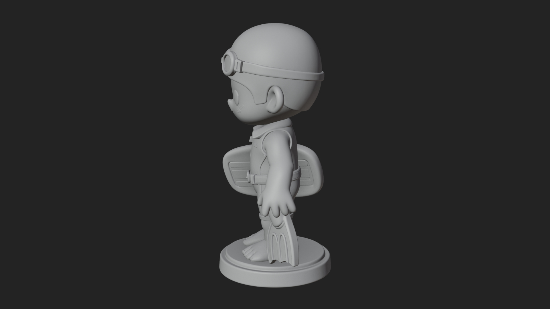 Chibi Diver Boy with Fins Statue Design 3 3D Print Model 3D Model