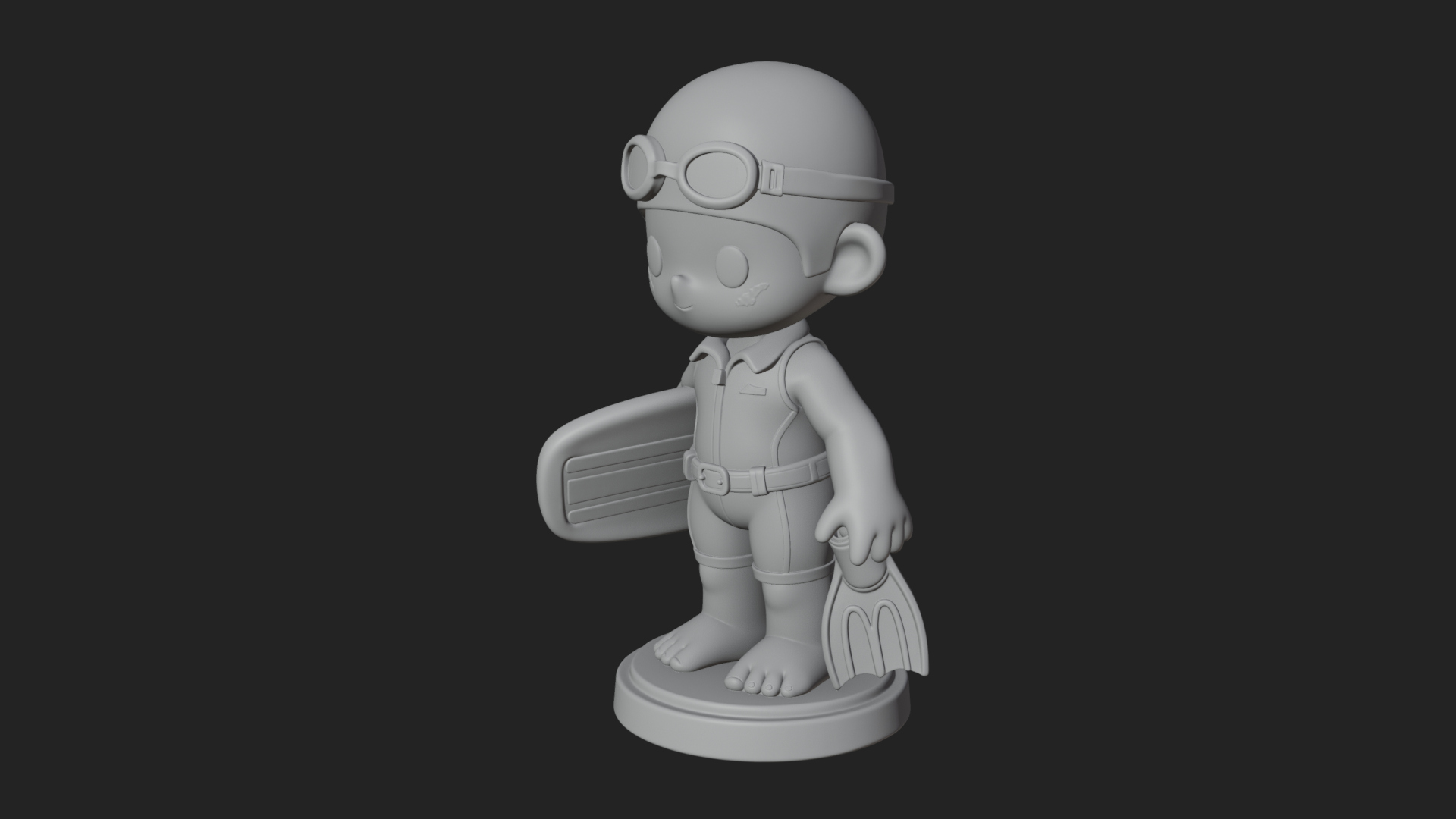 Chibi Diver Boy with Fins Statue Design 3 3D Print Model 3D Model