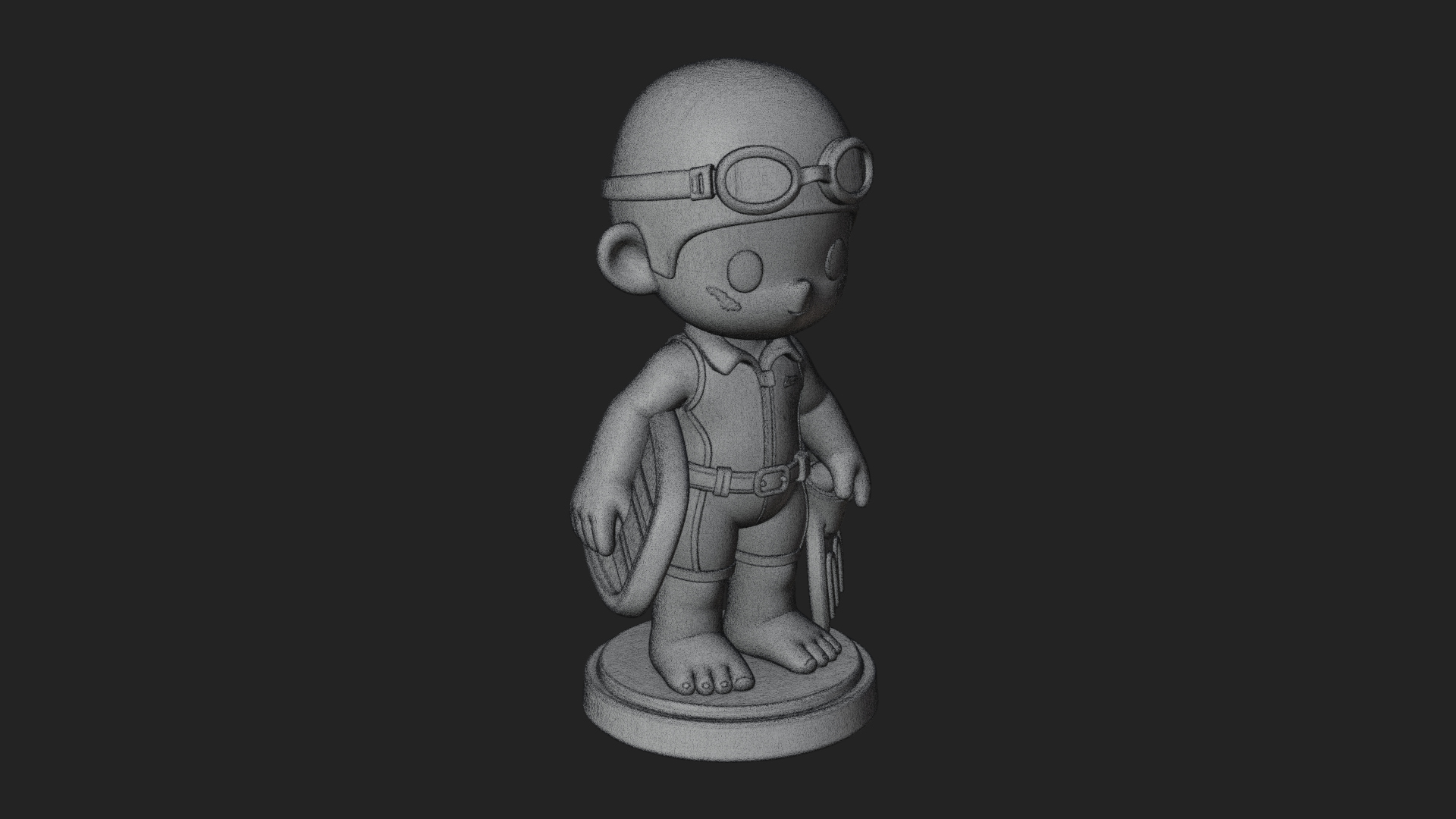 Chibi Diver Boy with Fins Statue Design 3 3D Print Model 3D Model