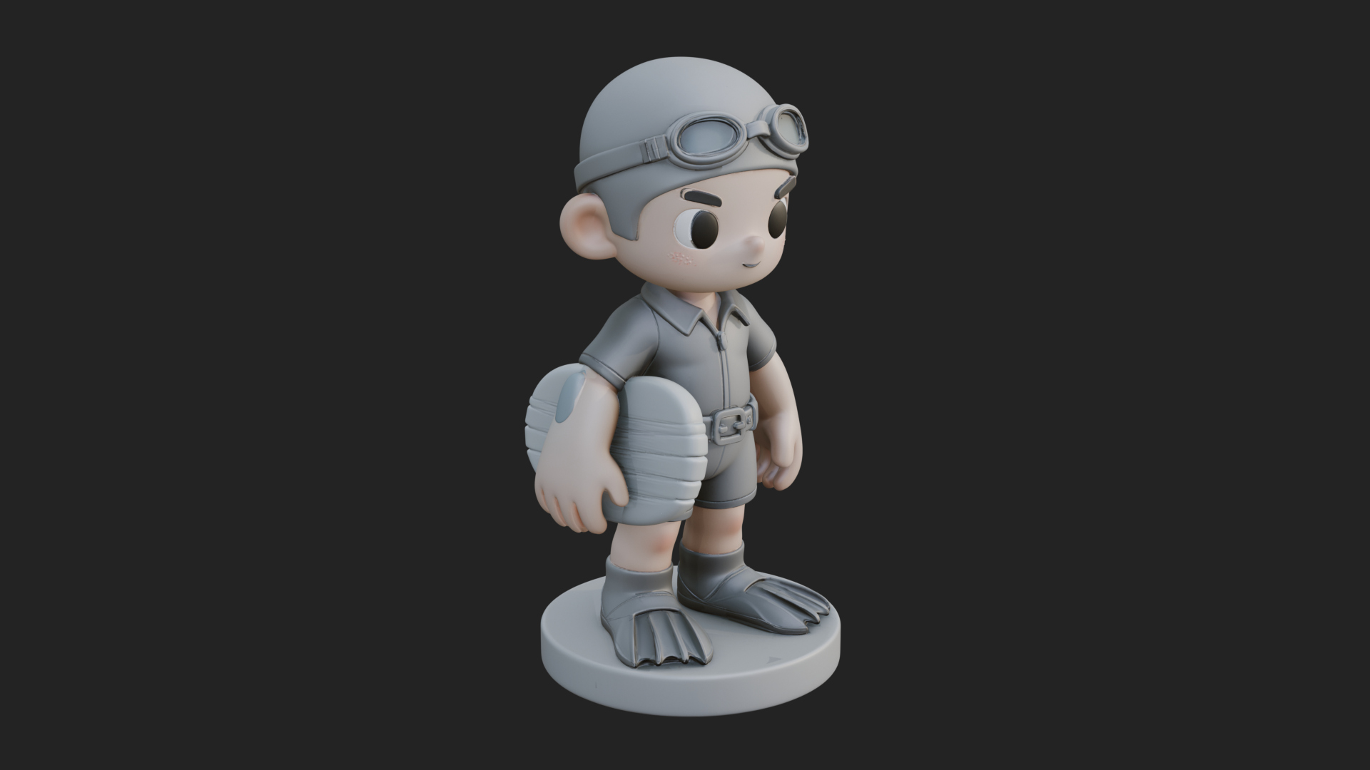 Chibi Diver Boy with Fins Statue Design 4 3D Print Model 3D Model