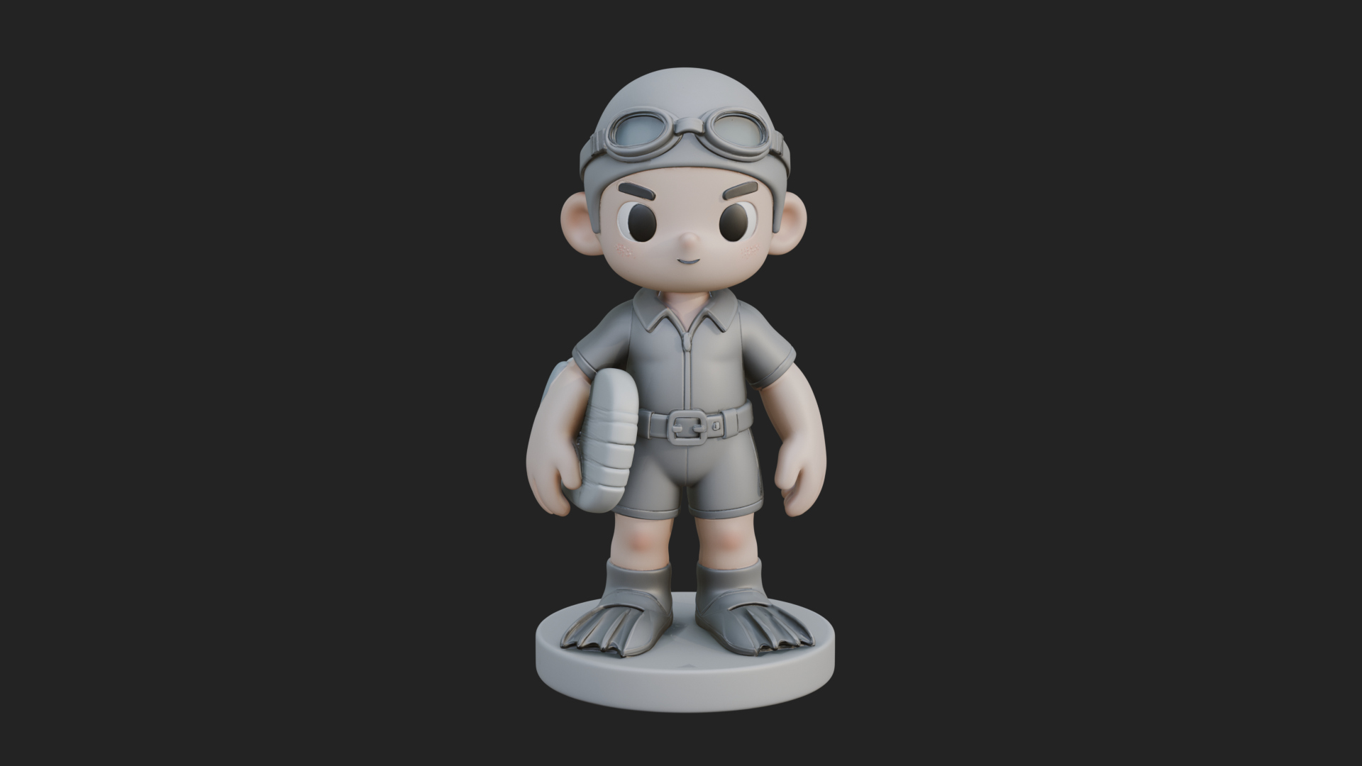 Chibi Diver Boy with Fins Statue Design 4 3D Print Model 3D Model