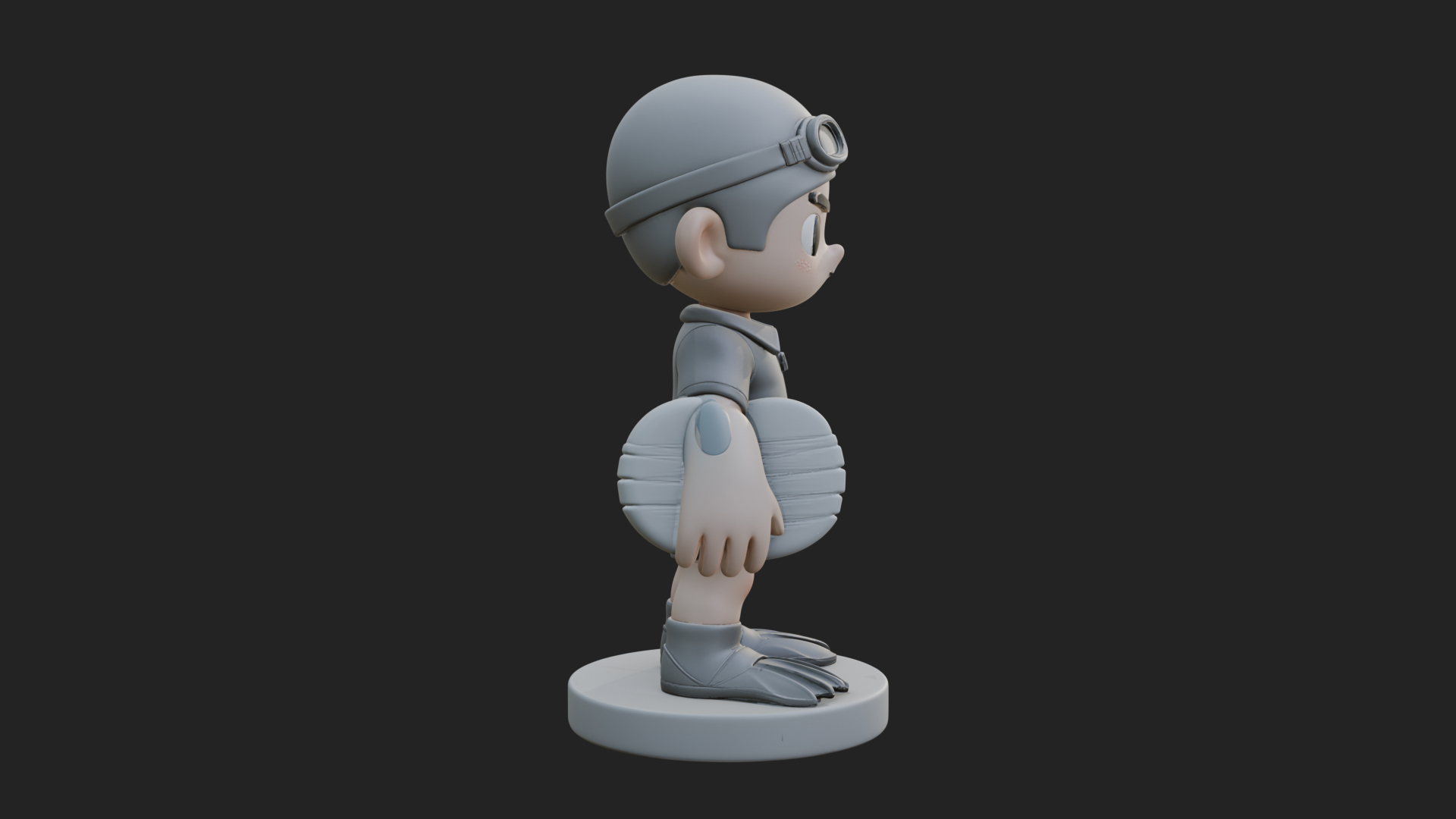 Chibi Diver Boy with Fins Statue Design 4 3D Print Model 3D Model