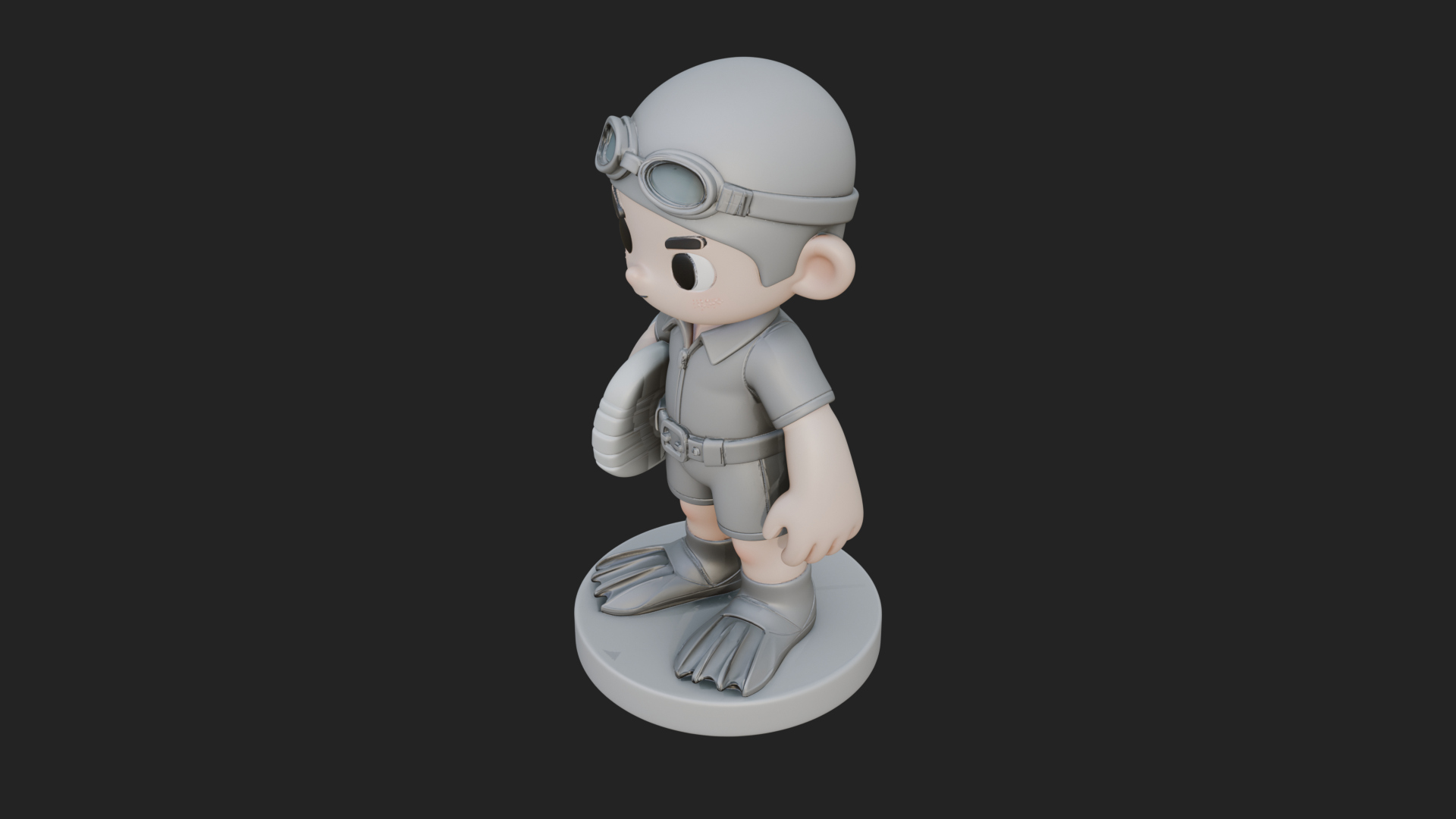 Chibi Diver Boy with Fins Statue Design 4 3D Print Model 3D Model