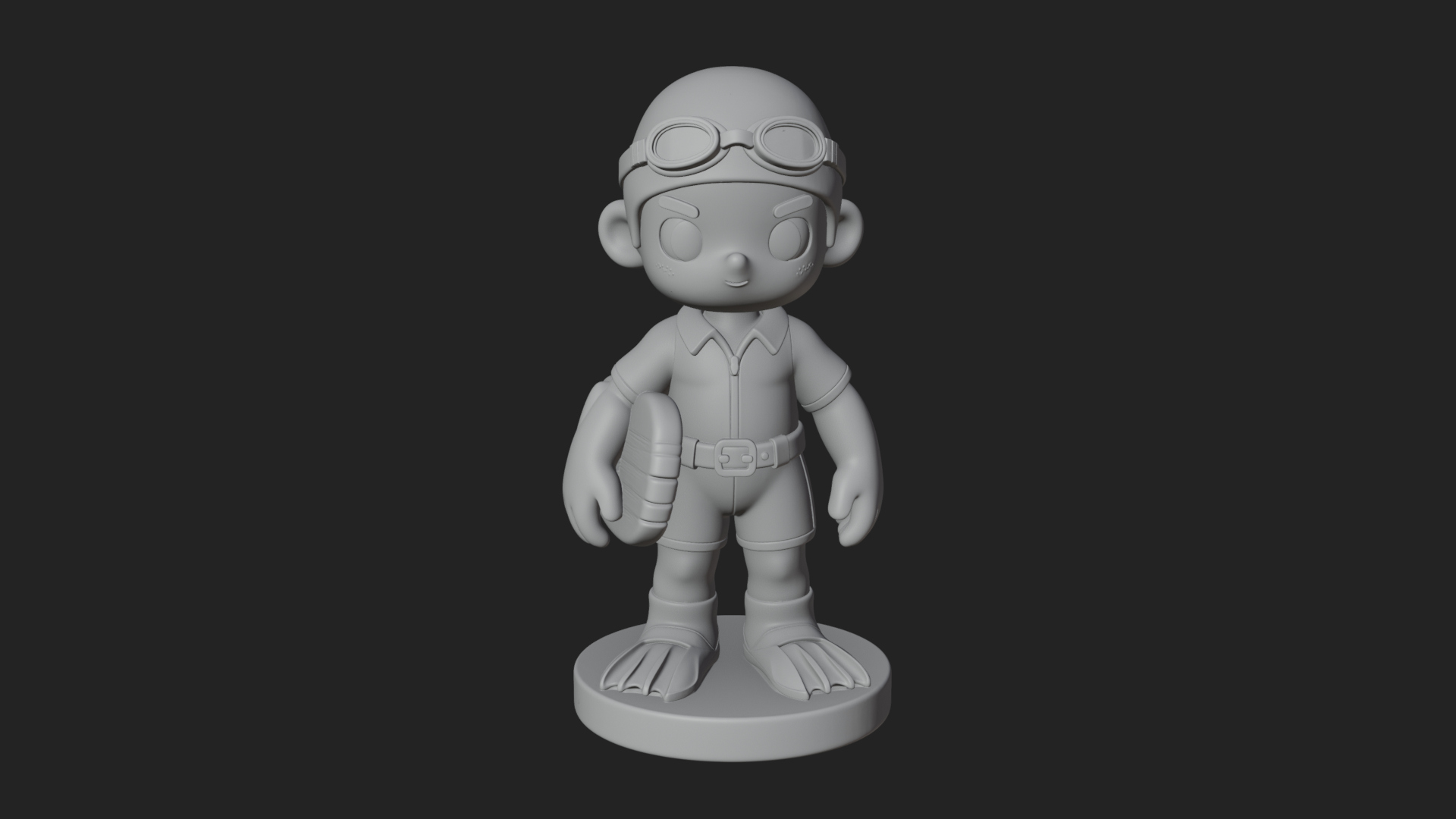 Chibi Diver Boy with Fins Statue Design 4 3D Print Model 3D Model