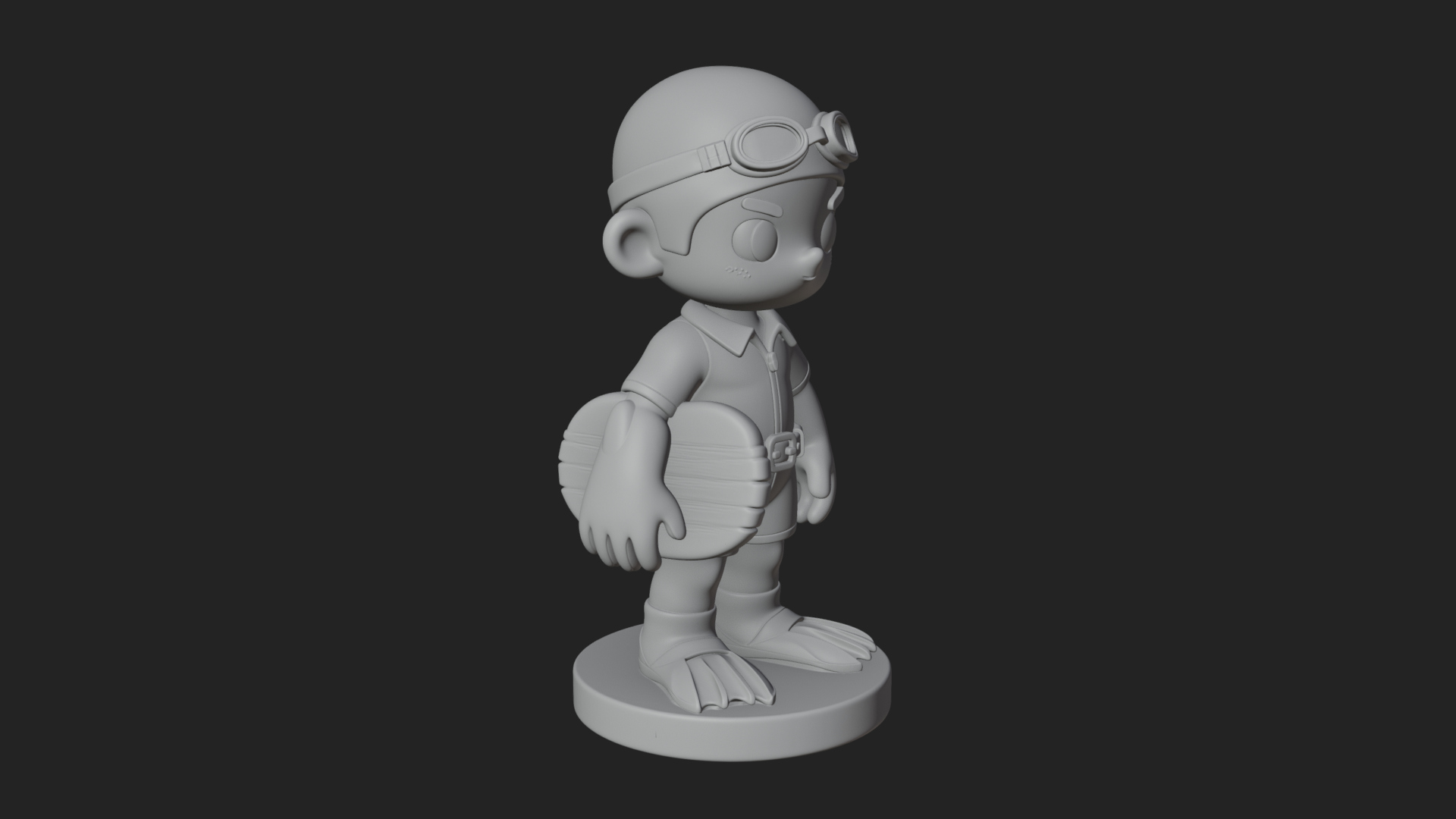 Chibi Diver Boy with Fins Statue Design 4 3D Print Model 3D Model