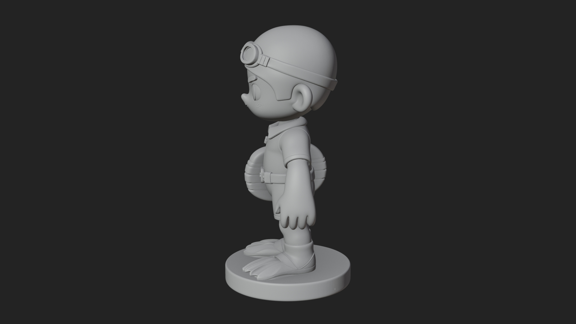 Chibi Diver Boy with Fins Statue Design 4 3D Print Model 3D Model
