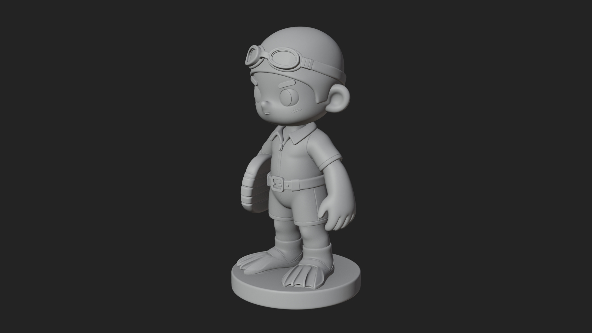 Chibi Diver Boy with Fins Statue Design 4 3D Print Model 3D Model