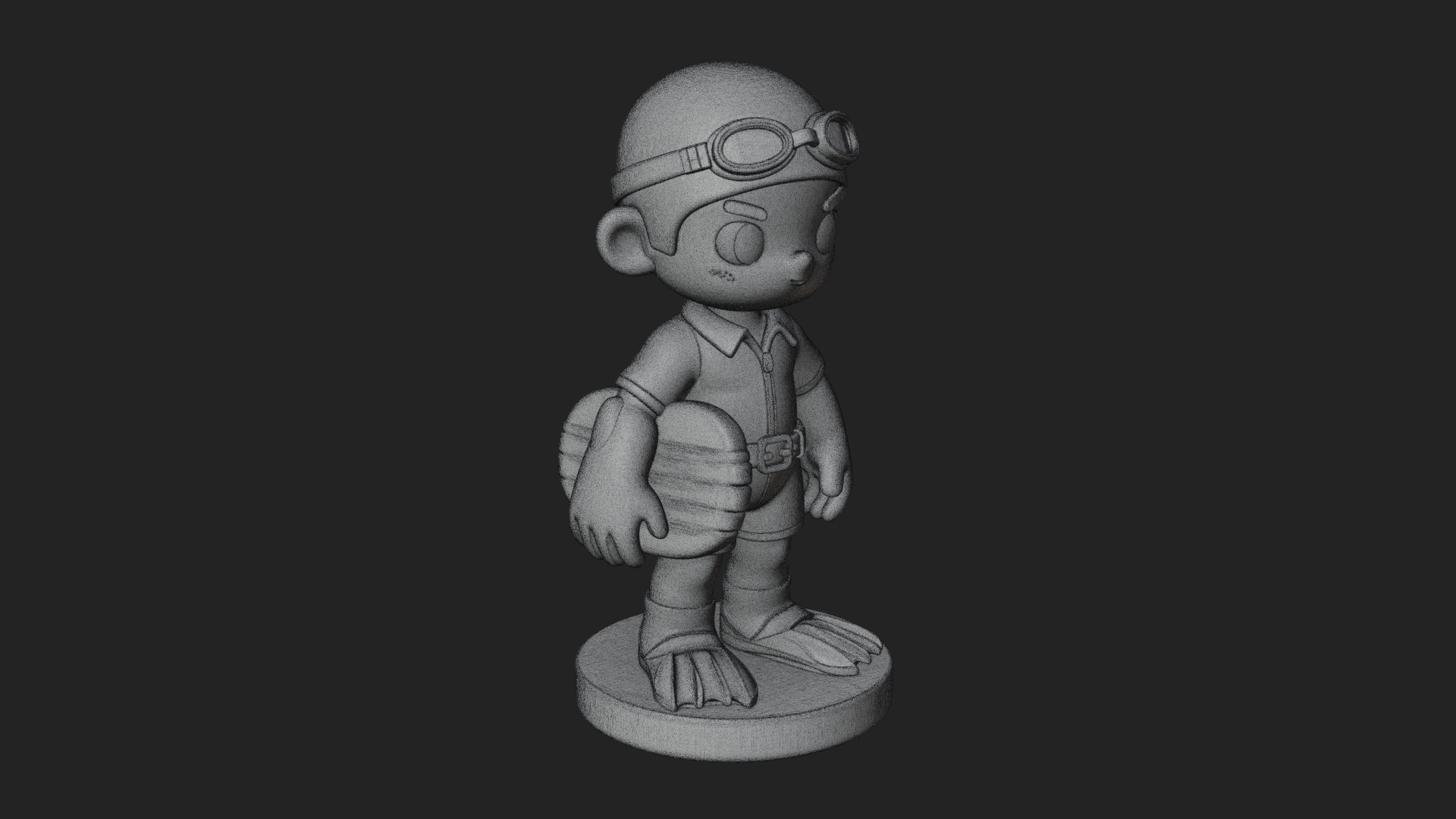 Chibi Diver Boy with Fins Statue Design 4 3D Print Model 3D Model