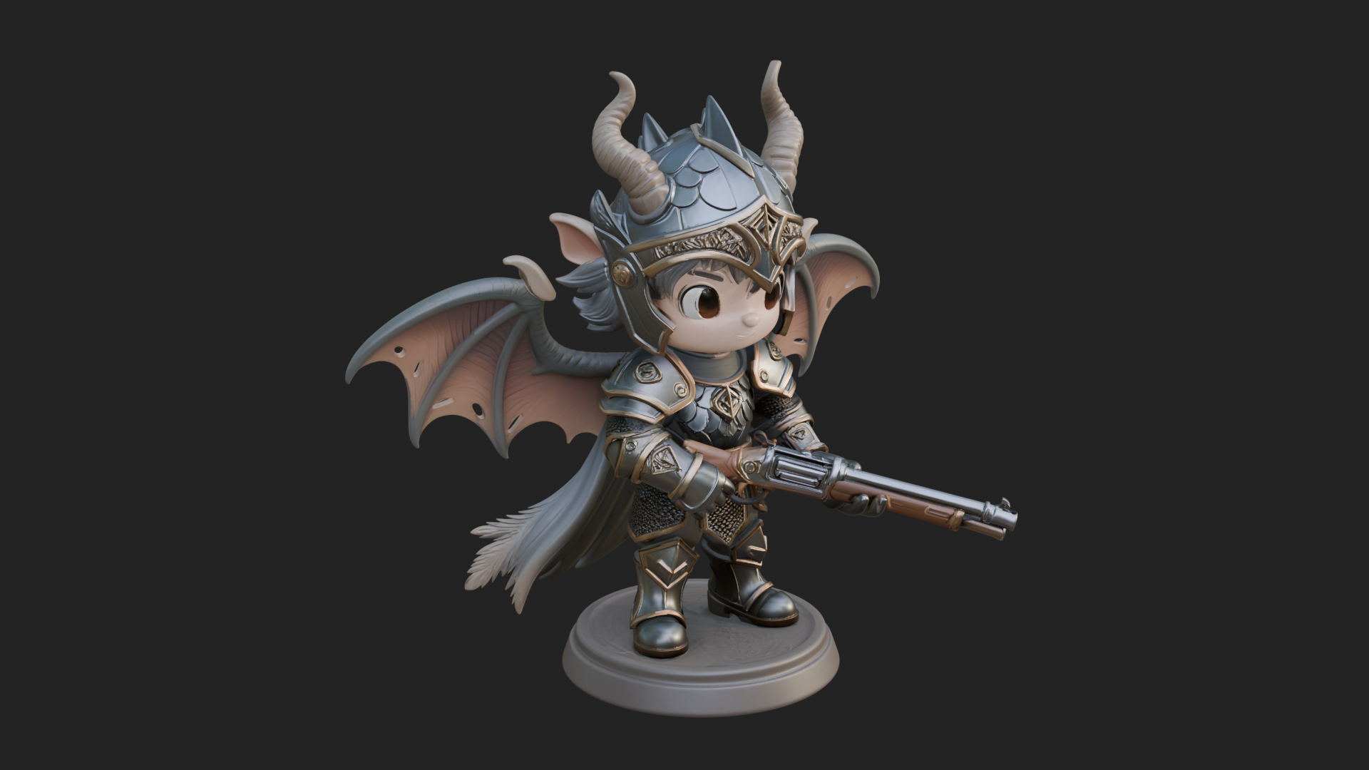 Chibi Dragon Wing Knight Statue Design 1 3D Print Model 3D Model