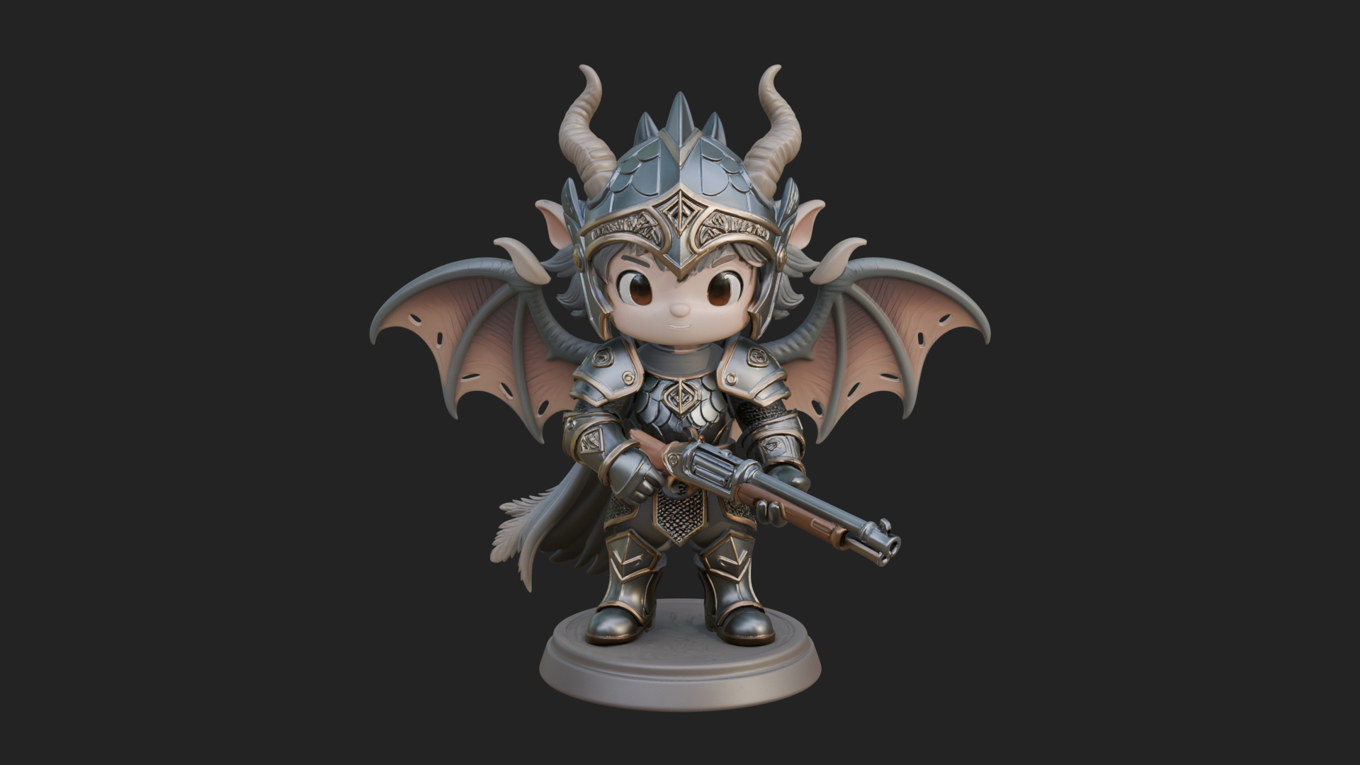 Chibi Dragon Wing Knight Statue Design 1 3D Print Model 3D Model