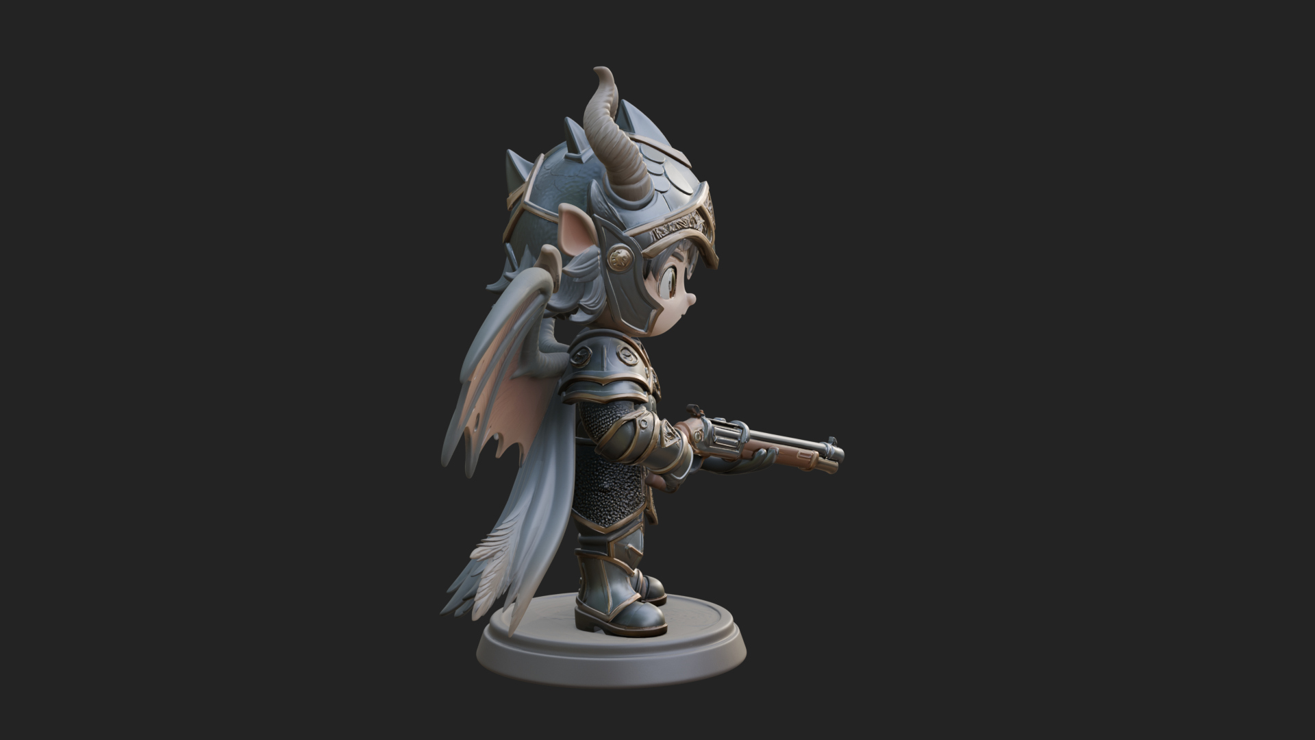 Chibi Dragon Wing Knight Statue Design 1 3D Print Model 3D Model