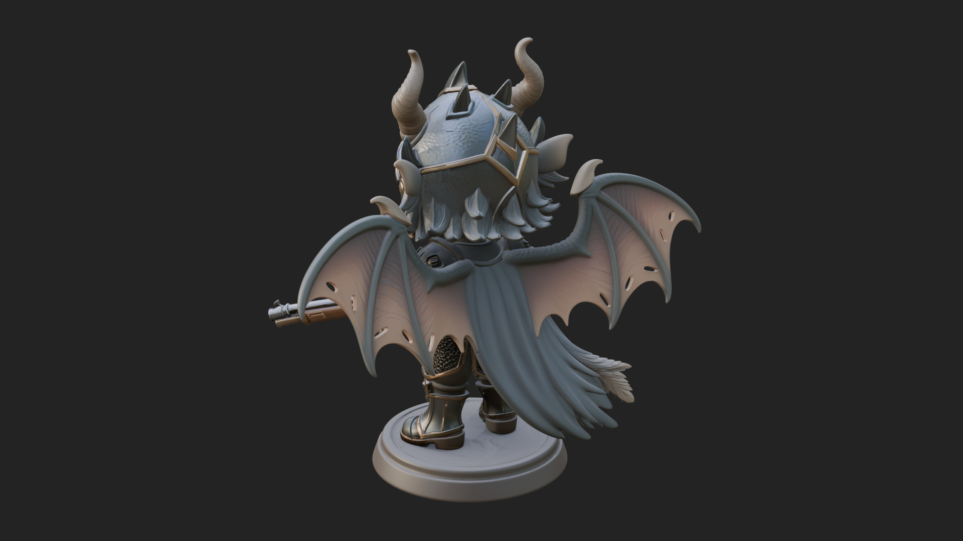 Chibi Dragon Wing Knight Statue Design 1 3D Print Model 3D Model