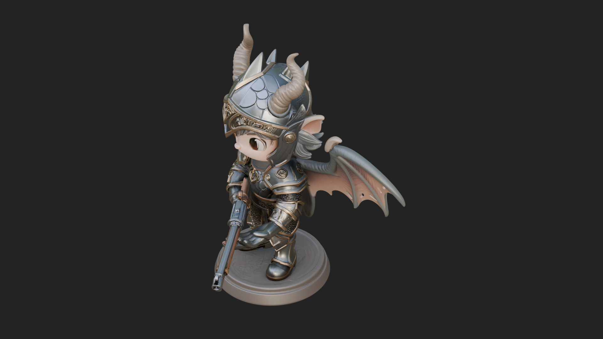 Chibi Dragon Wing Knight Statue Design 1 3D Print Model 3D Model