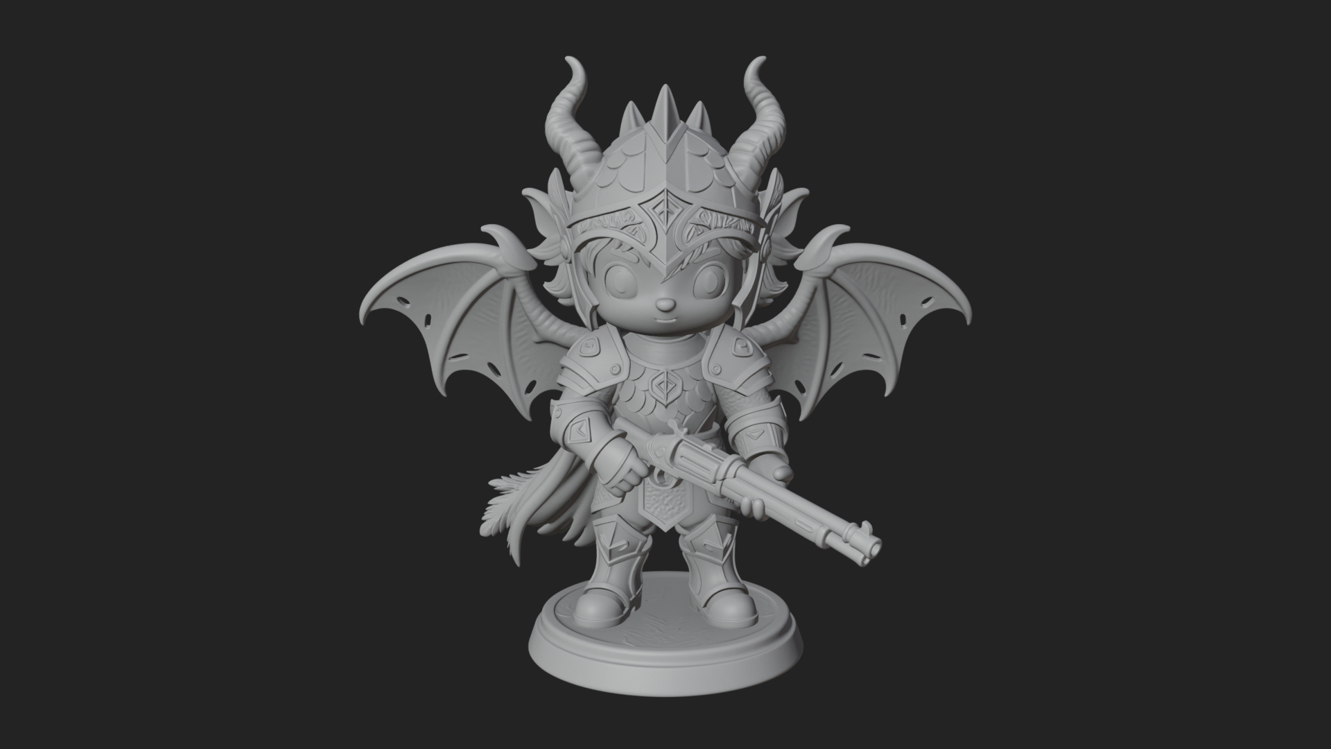 Chibi Dragon Wing Knight Statue Design 1 3D Print Model 3D Model