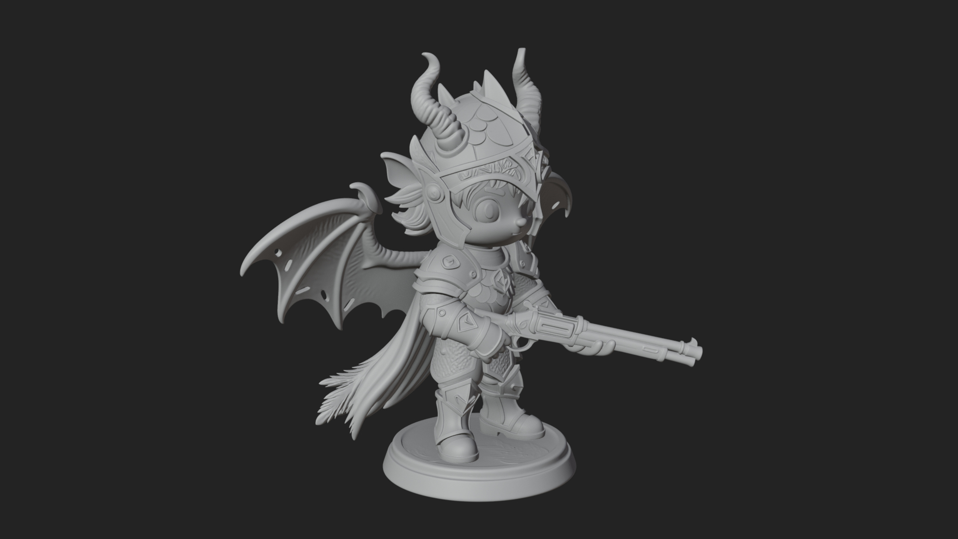 Chibi Dragon Wing Knight Statue Design 1 3D Print Model 3D Model